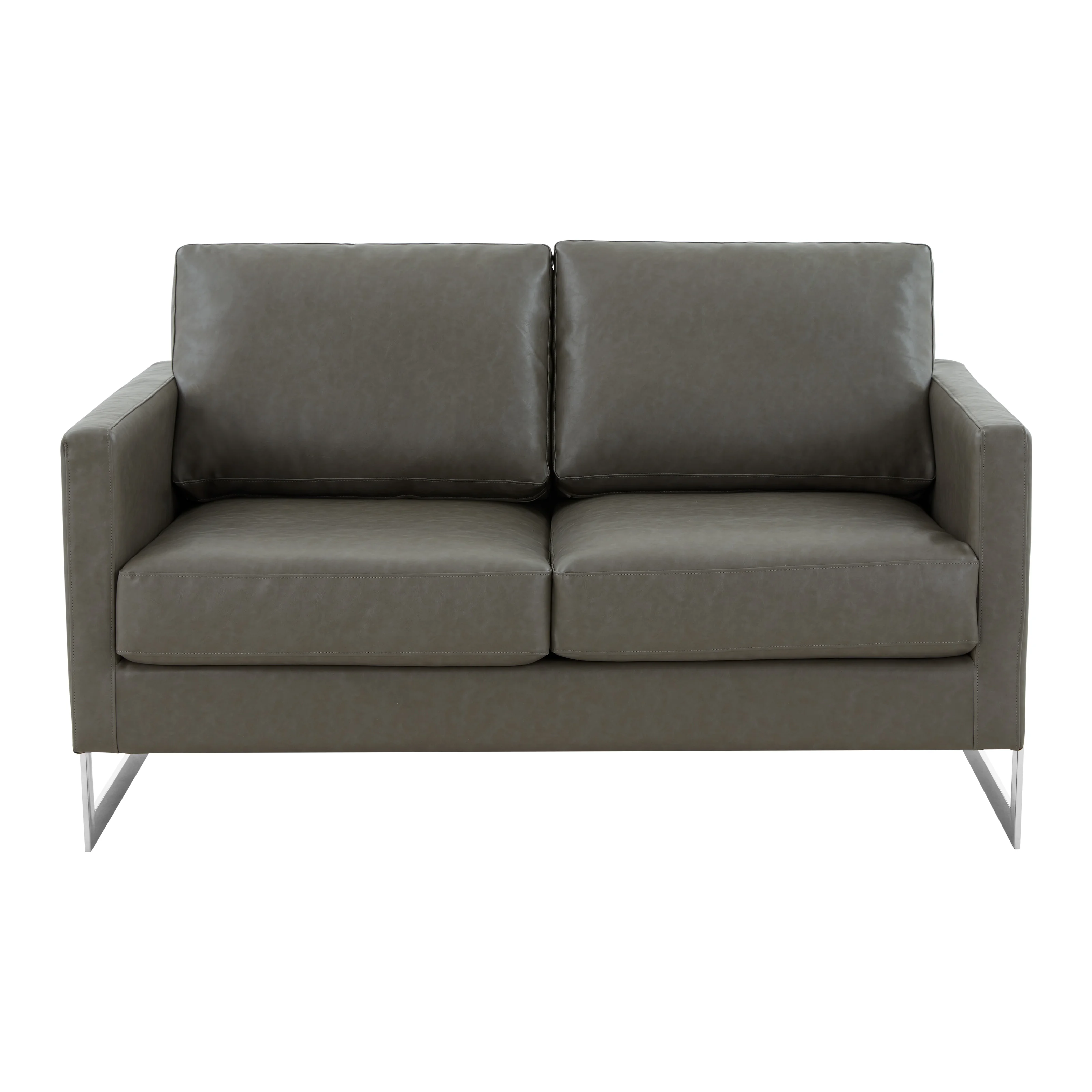 Lincoln Grey Leather Loveseat With Chromed Frame