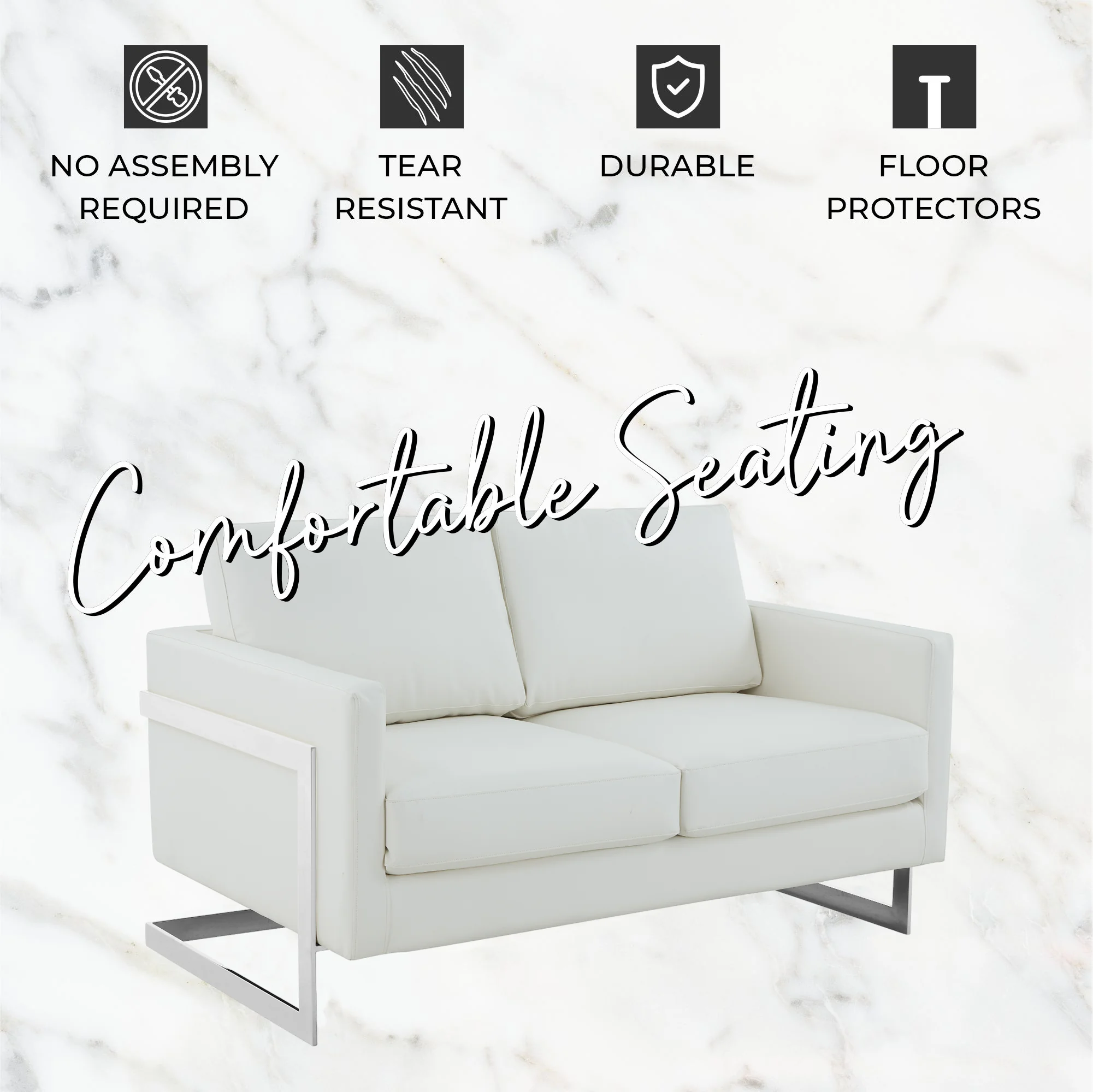 Lincoln White Leather Loveseat With Chromed Frame