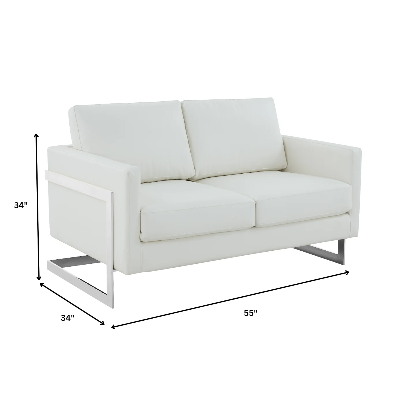 Lincoln White Leather Loveseat With Chromed Frame