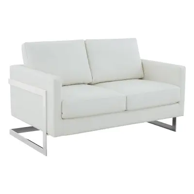 Lincoln White Leather Loveseat With Chromed Frame