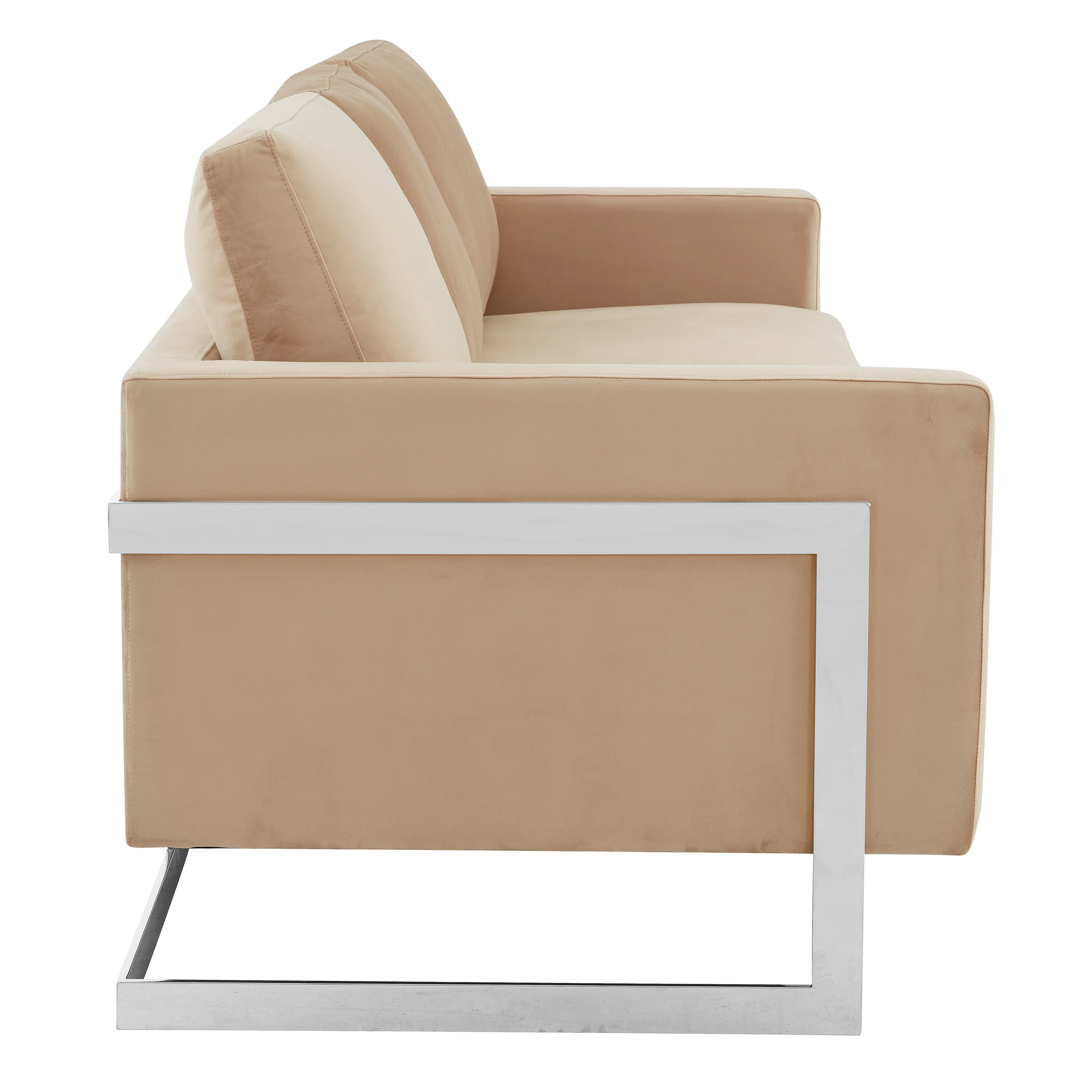 Lincoln Beige Velvet Sofa With Chromed Frame
