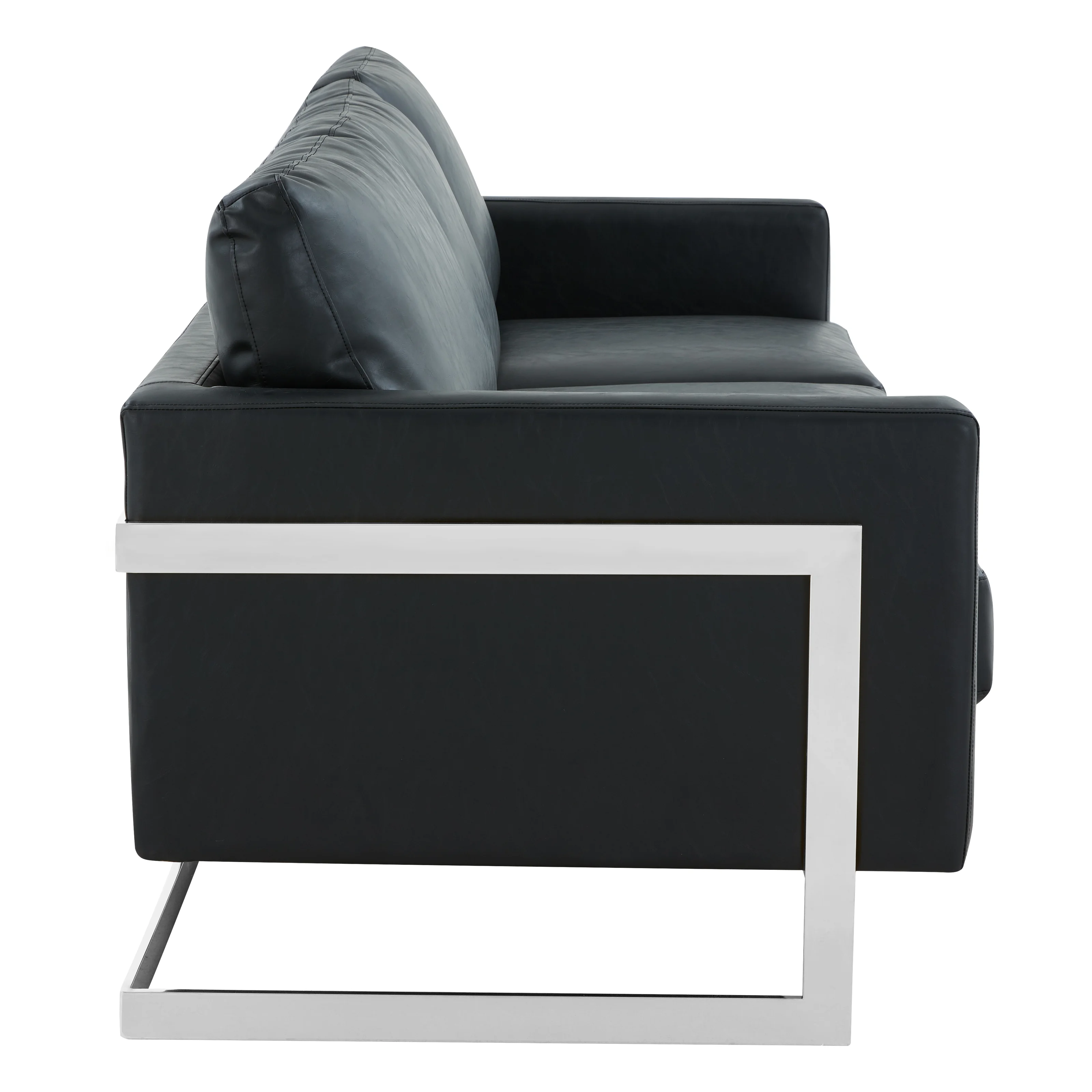 Lincoln Black Leather Sofa With Chromed Frame