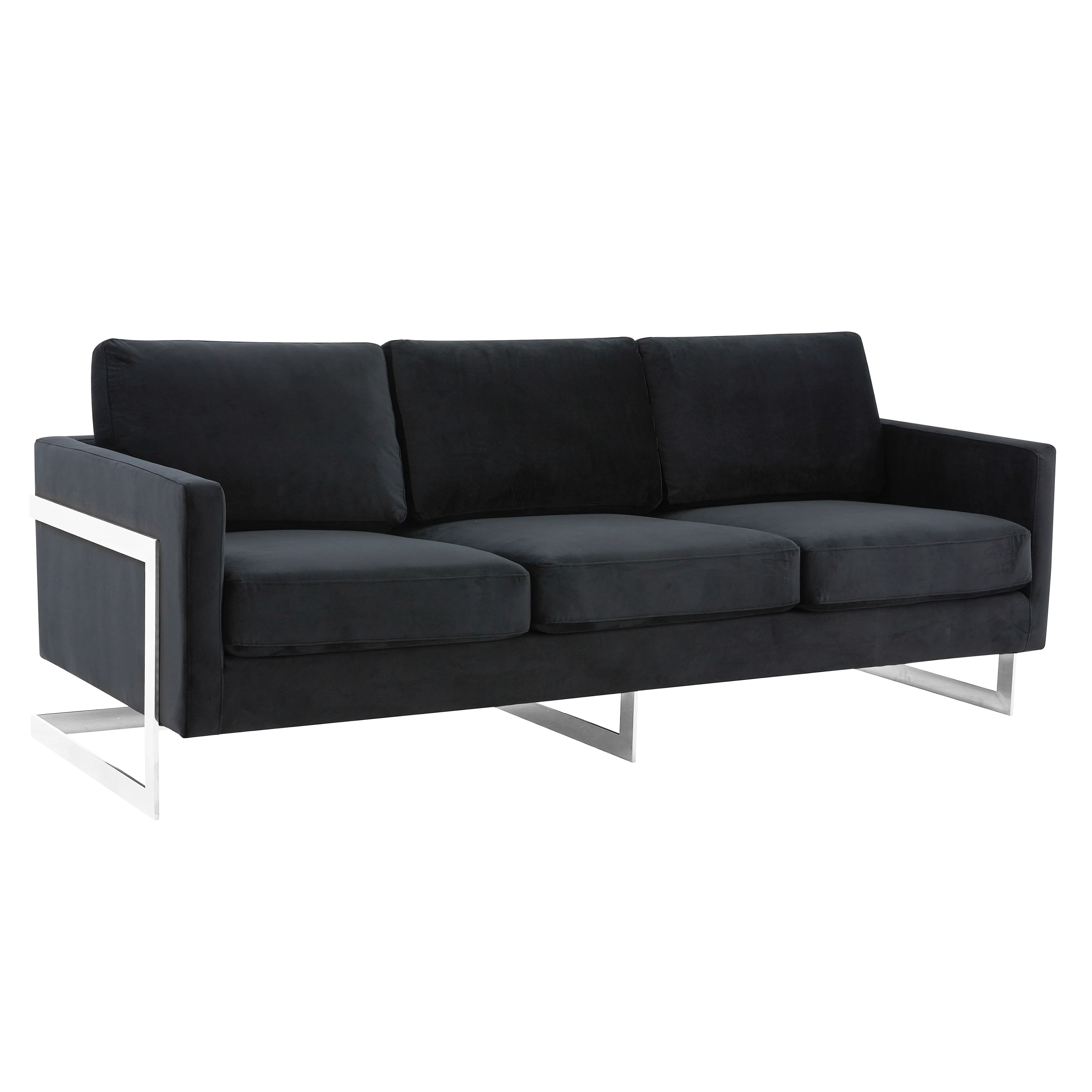 Lincoln Black Velvet Sofa With Chromed Frame