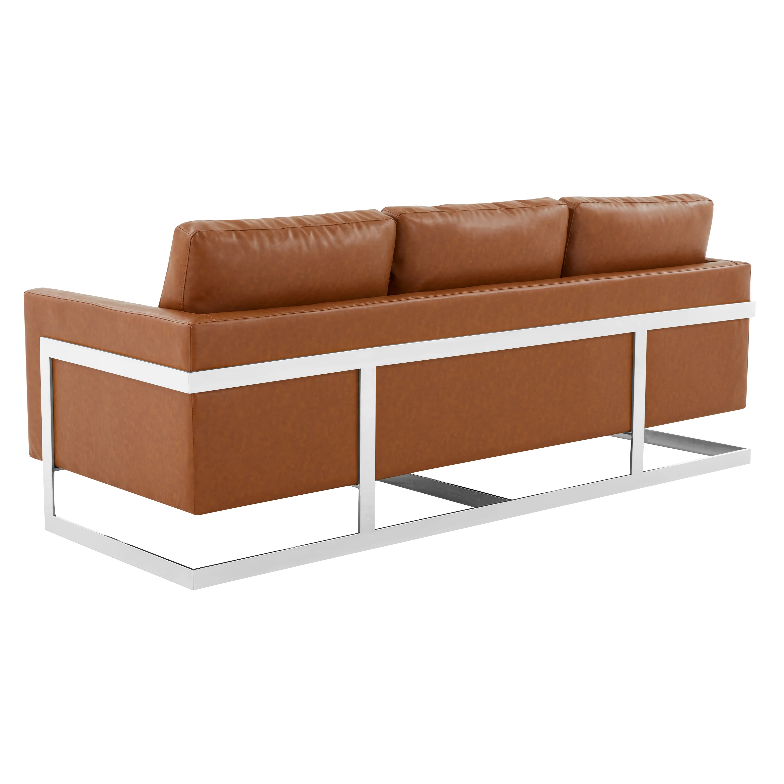 Lincoln Brown Leather Sofa With Chromed Frame