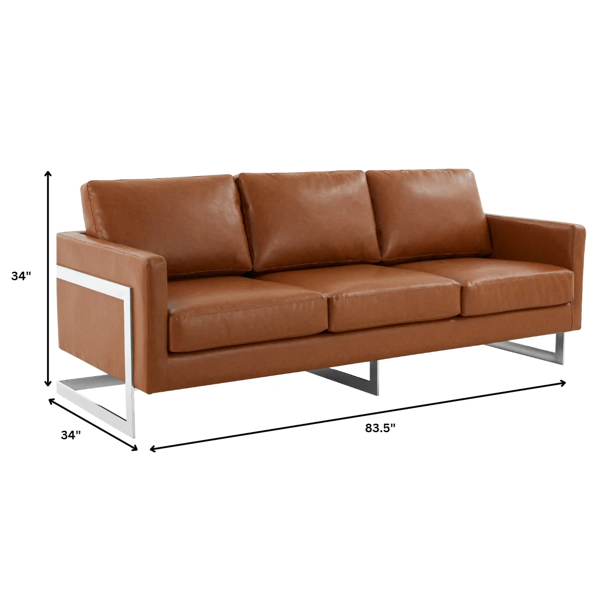 Lincoln Brown Leather Sofa With Chromed Frame