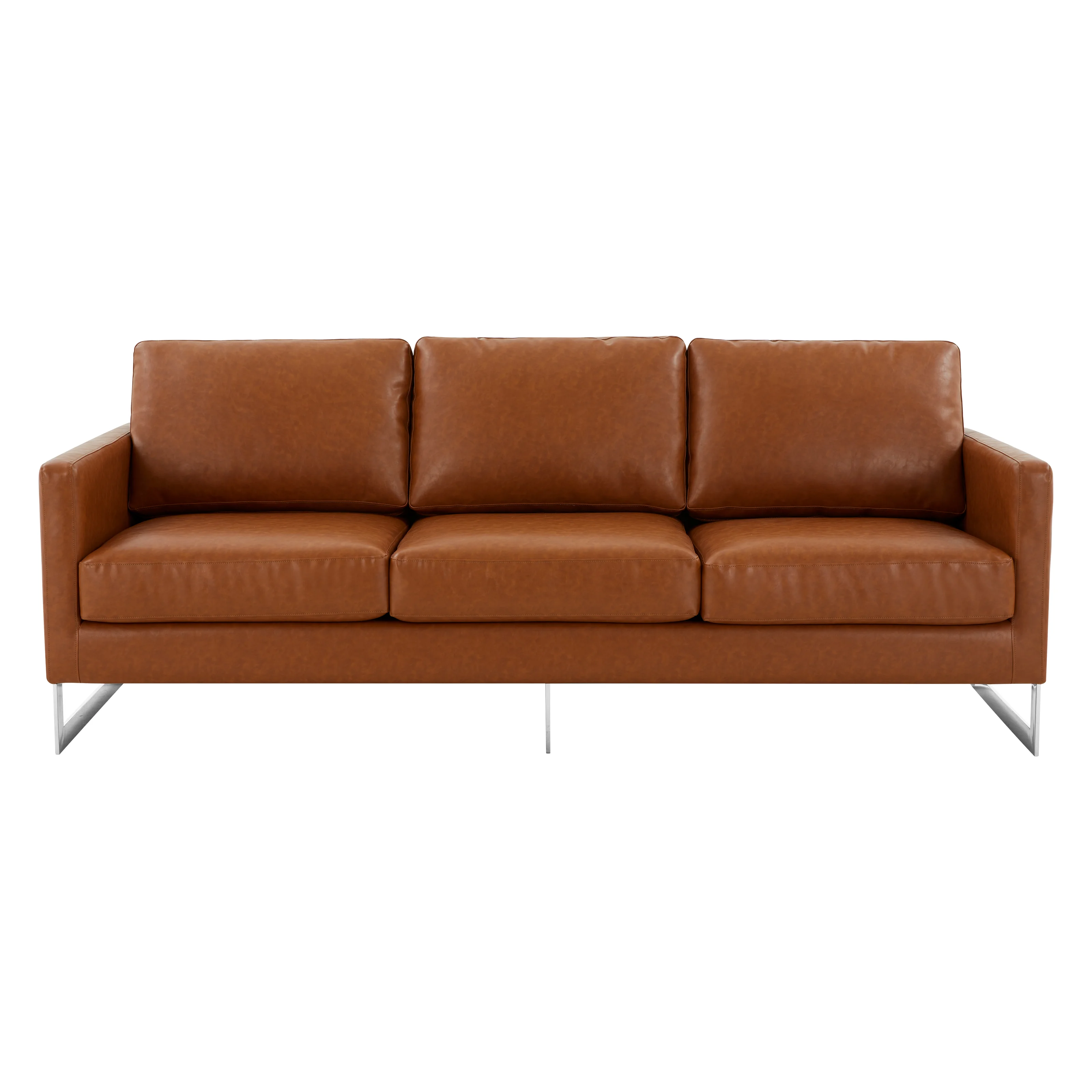 Lincoln Brown Leather Sofa With Chromed Frame