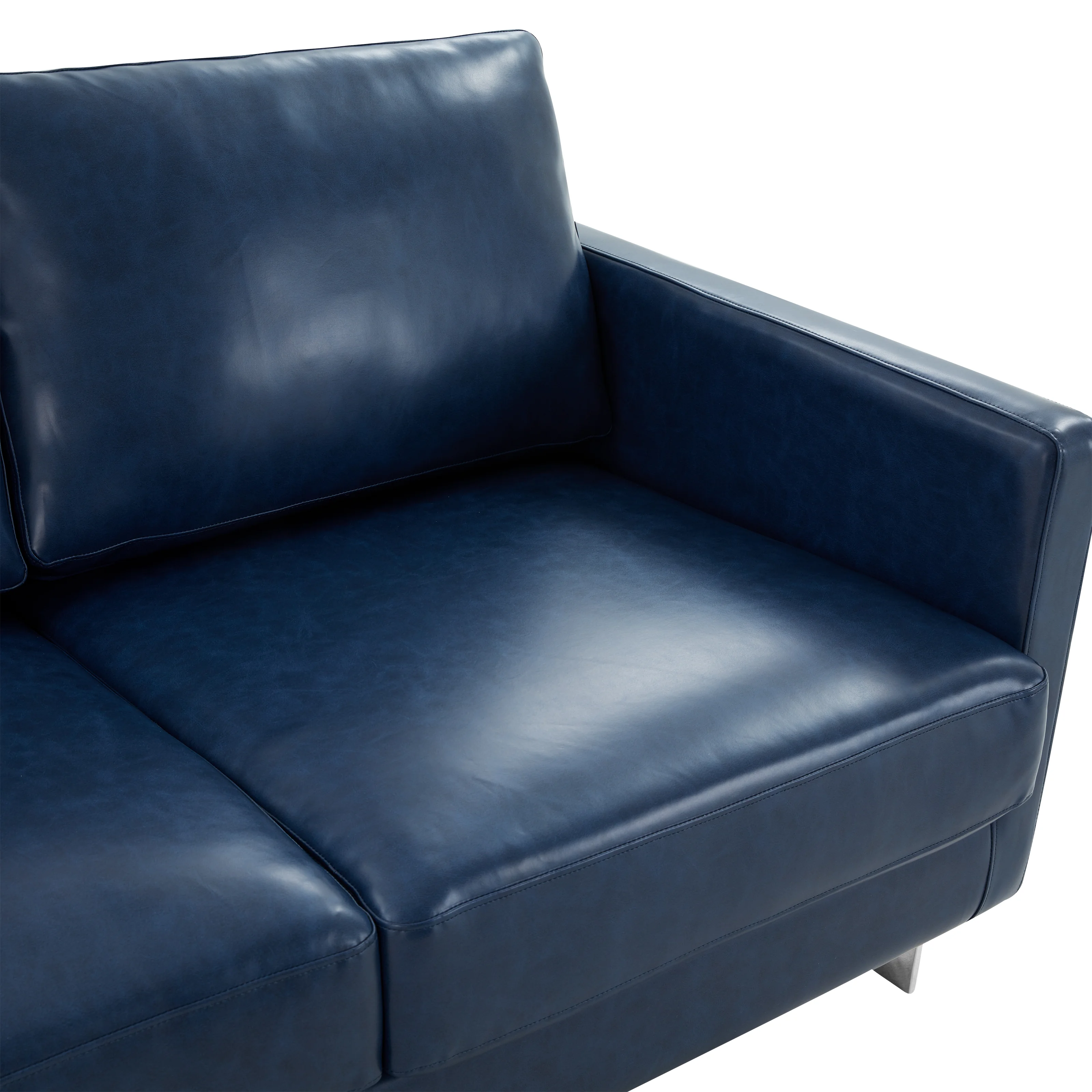 Lincoln Blue Leather Sofa With Chromed Frame