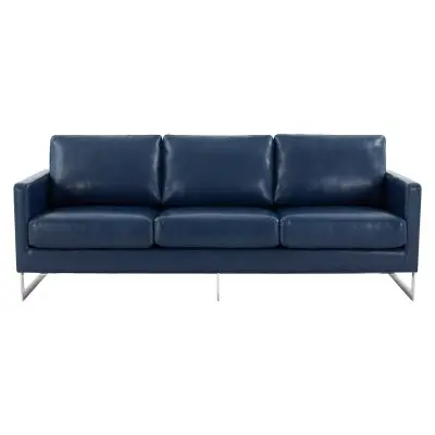 Lincoln Blue Leather Sofa With Chromed Frame