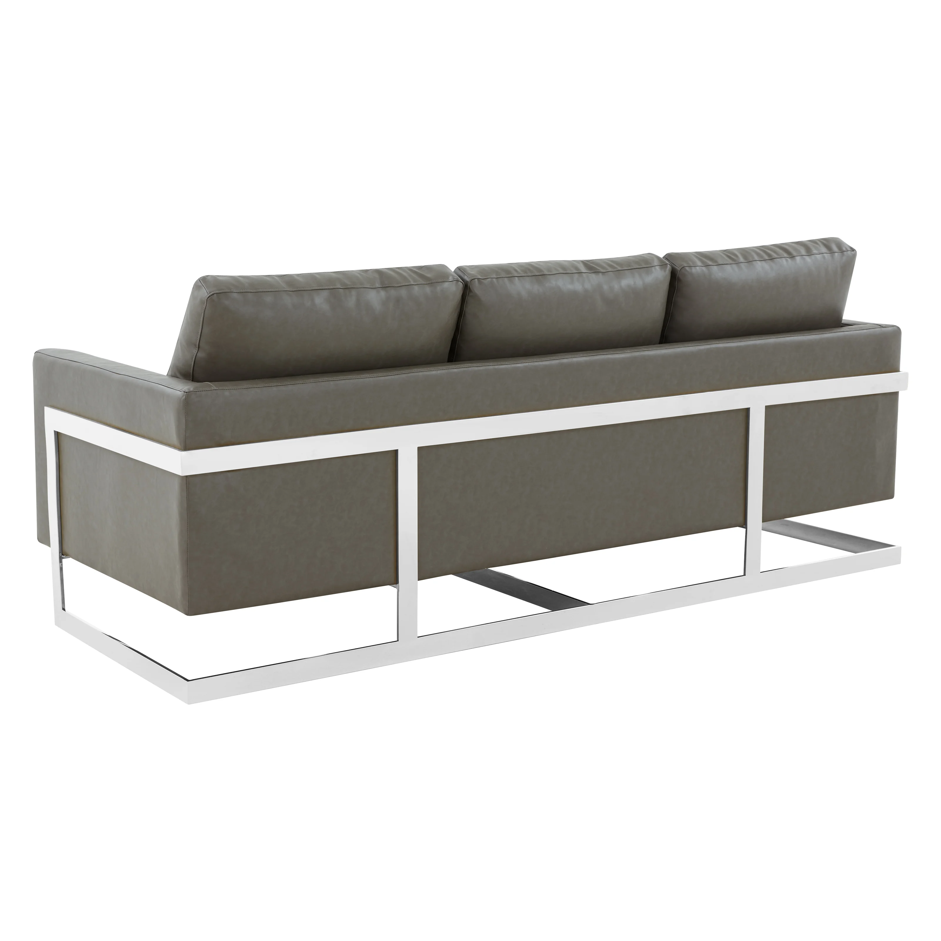 Lincoln Grey Leather Sofa With Chromed Frame