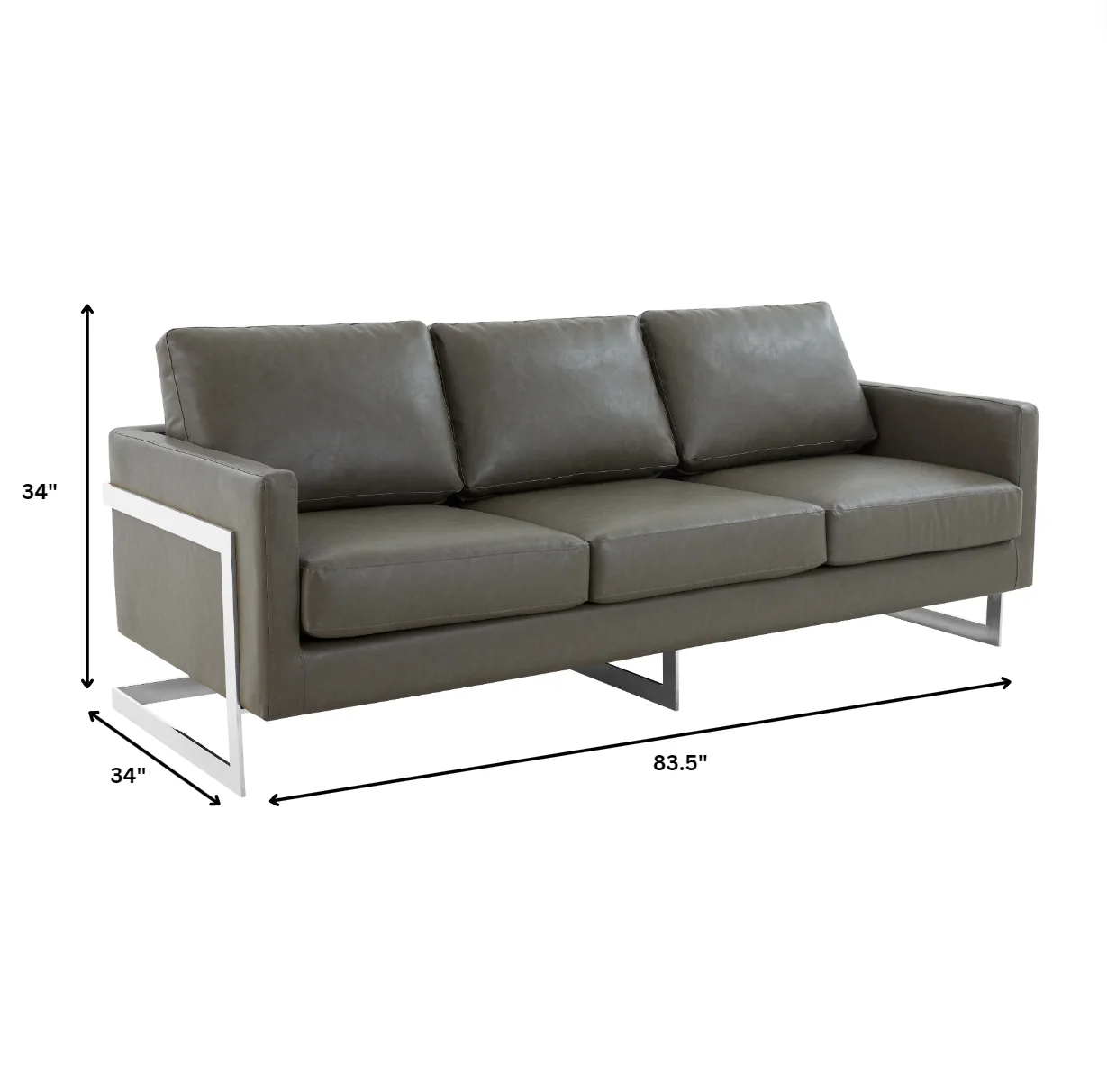 Lincoln Grey Leather Sofa With Chromed Frame