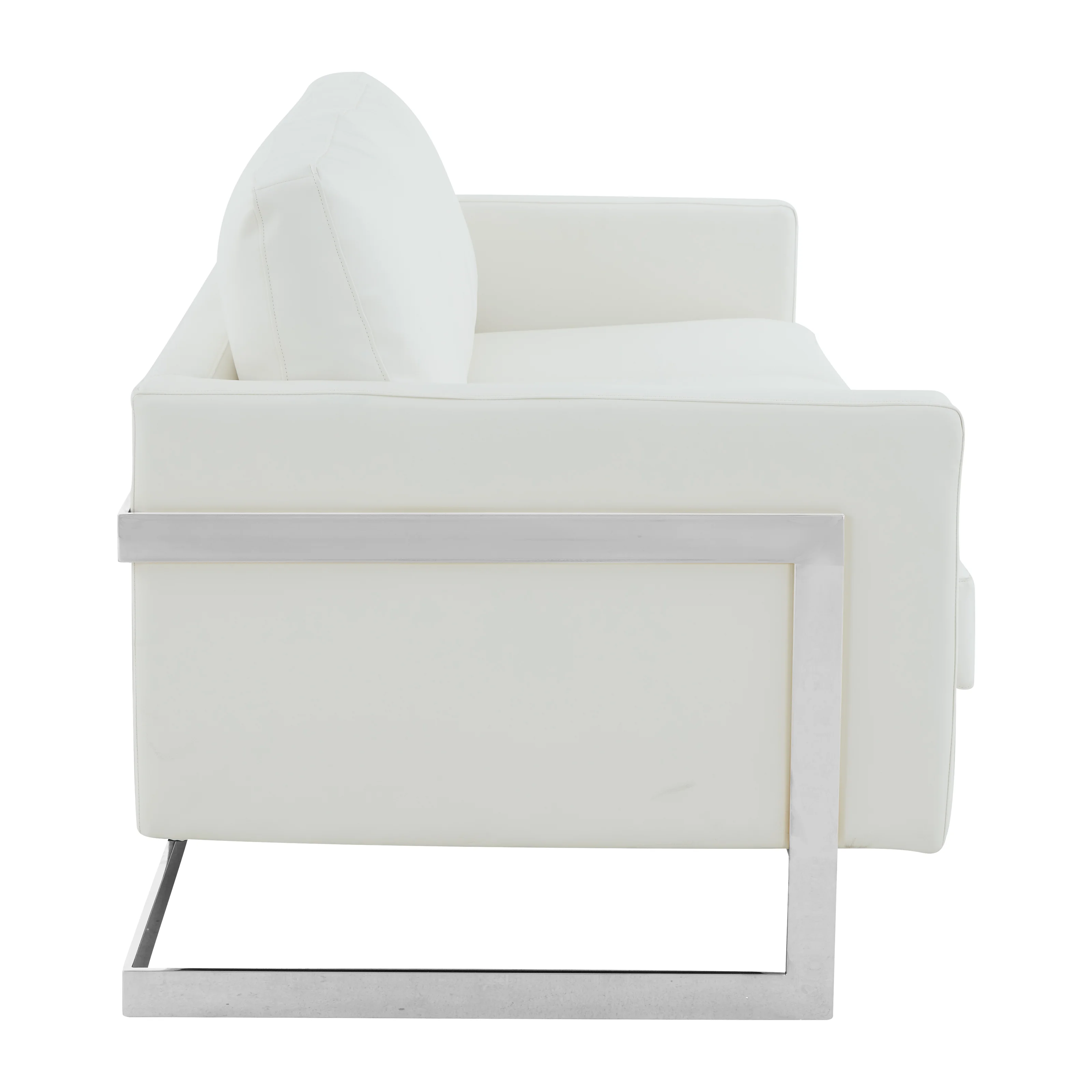 Lincoln White Leather Sofa With Chromed Frame