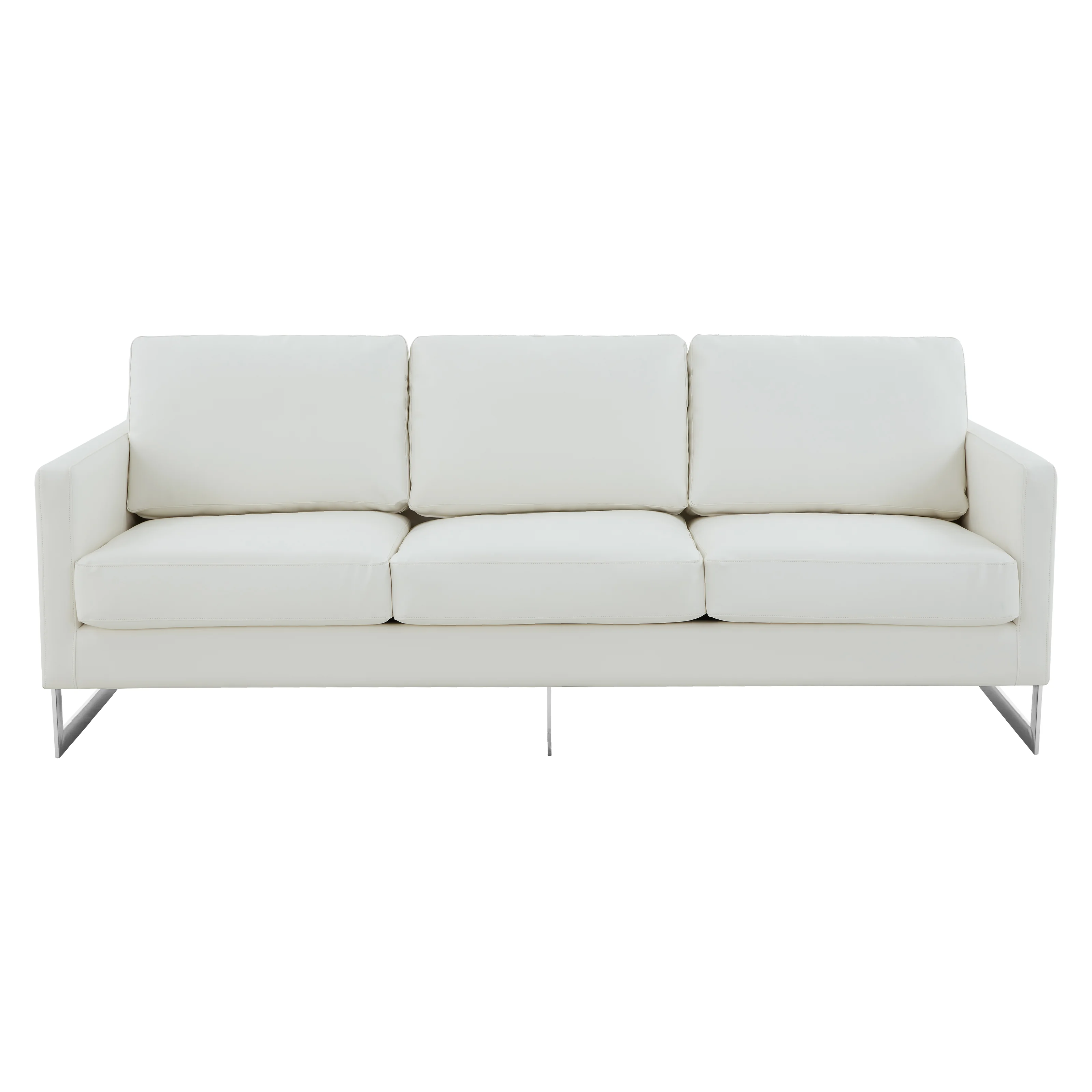 Lincoln White Leather Sofa With Chromed Frame