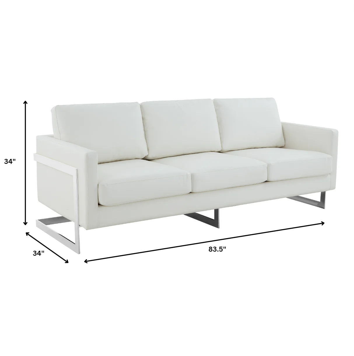 Lincoln White Leather Sofa With Chromed Frame