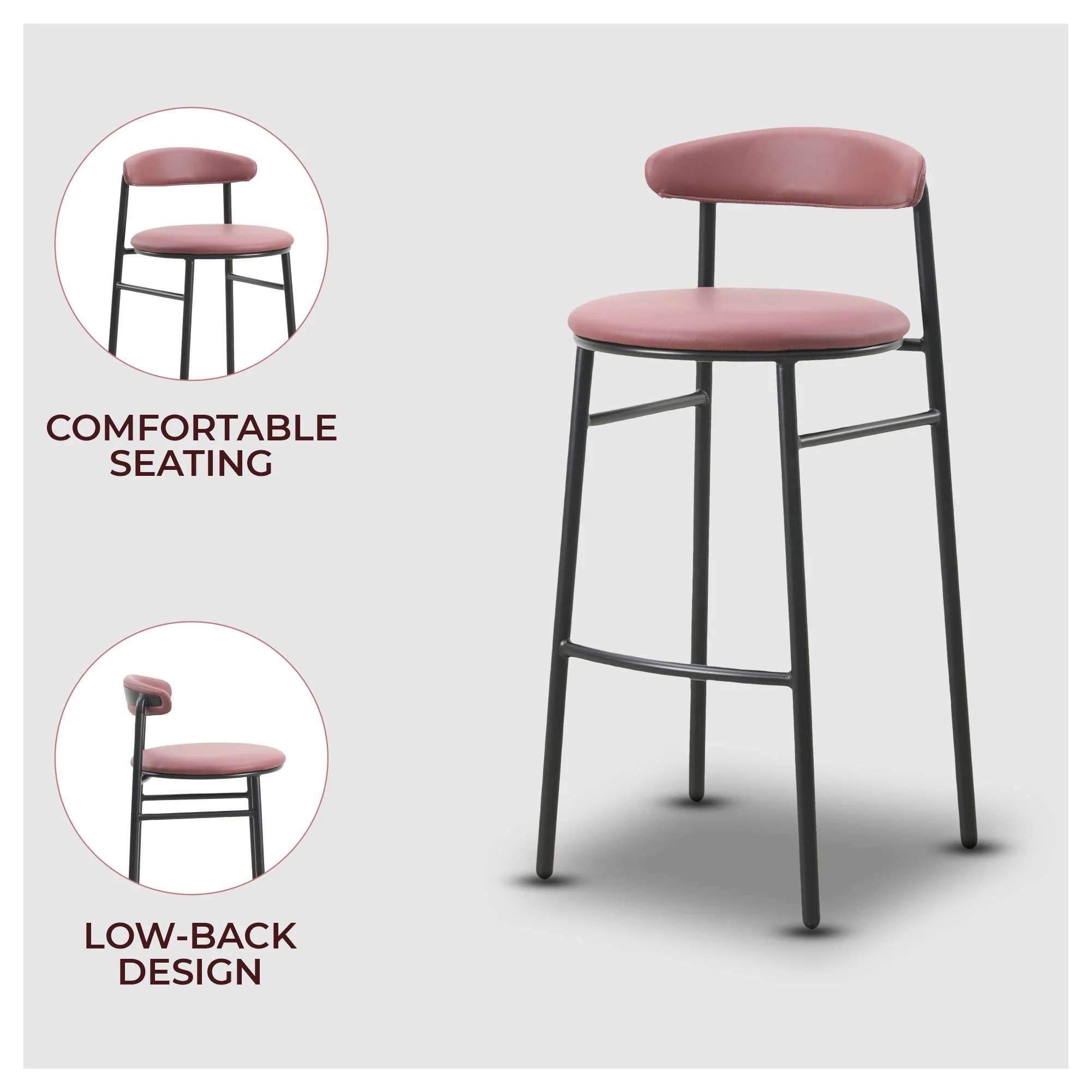 Lume Collection Modern Bar Stool in Burgundy