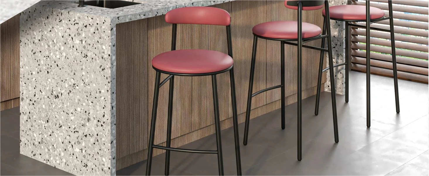 Lume Collection Modern Bar Stool in Burgundy