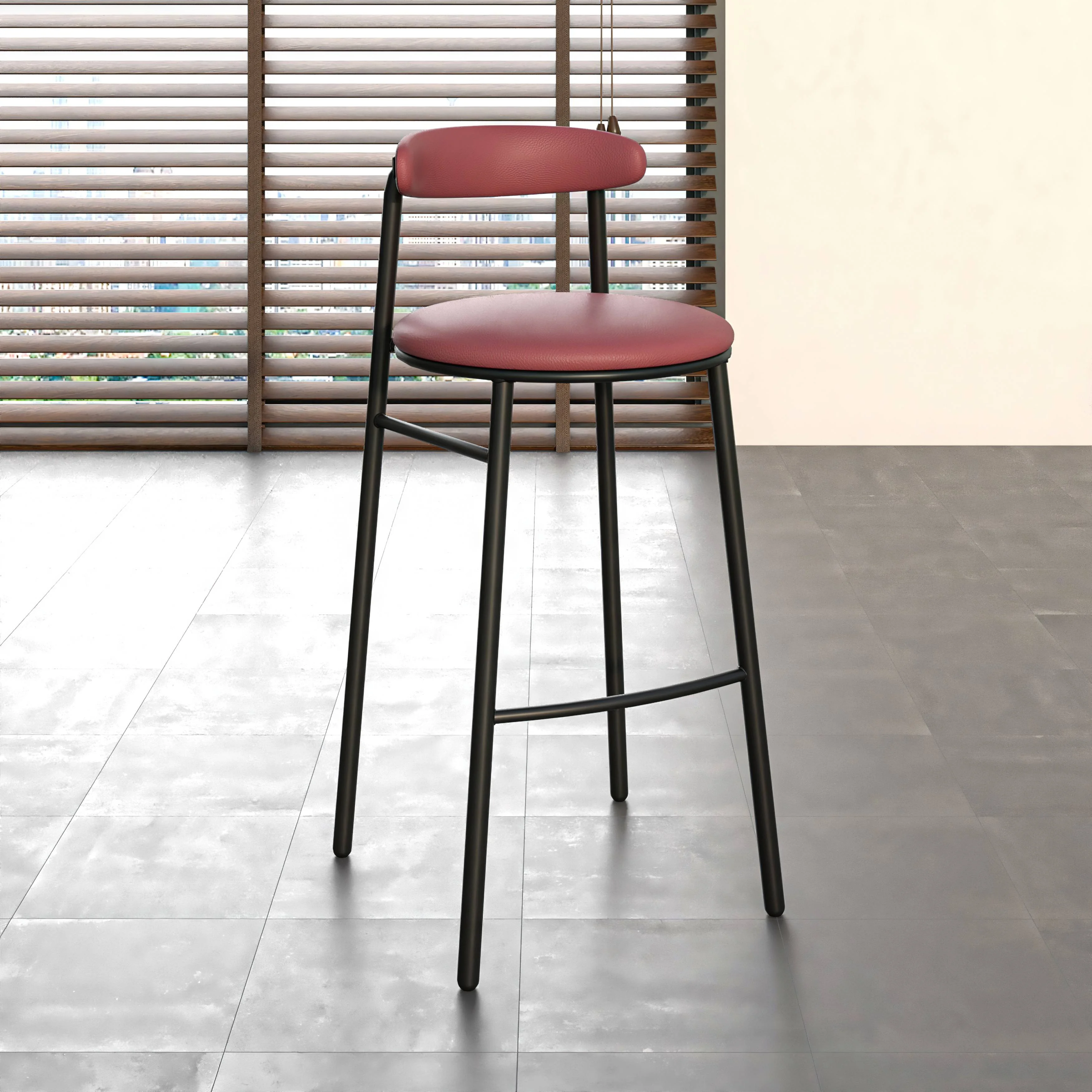 Lume Collection Modern Bar Stool in Burgundy Set of 2