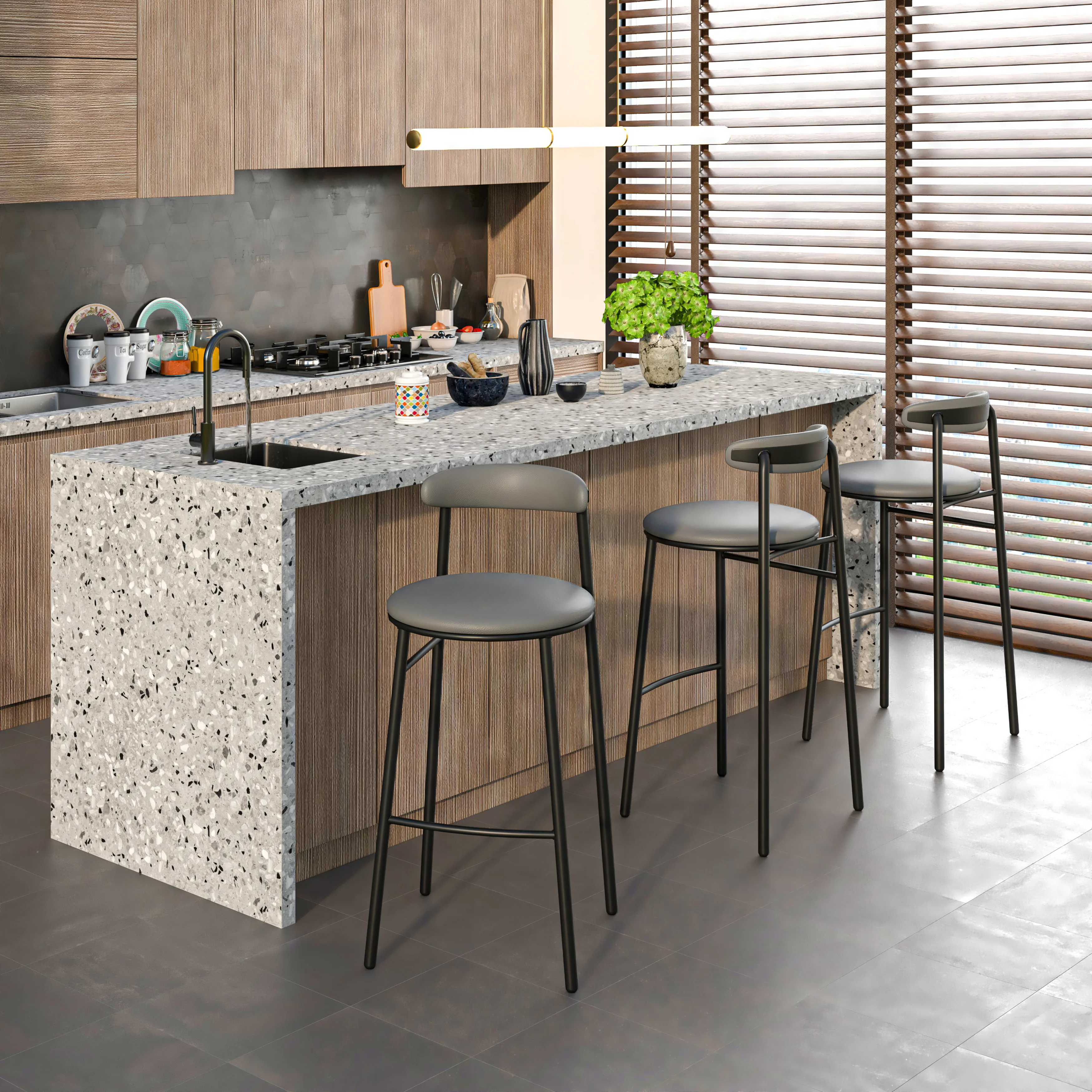 Lume Collection Modern Bar Stool in Charcoal