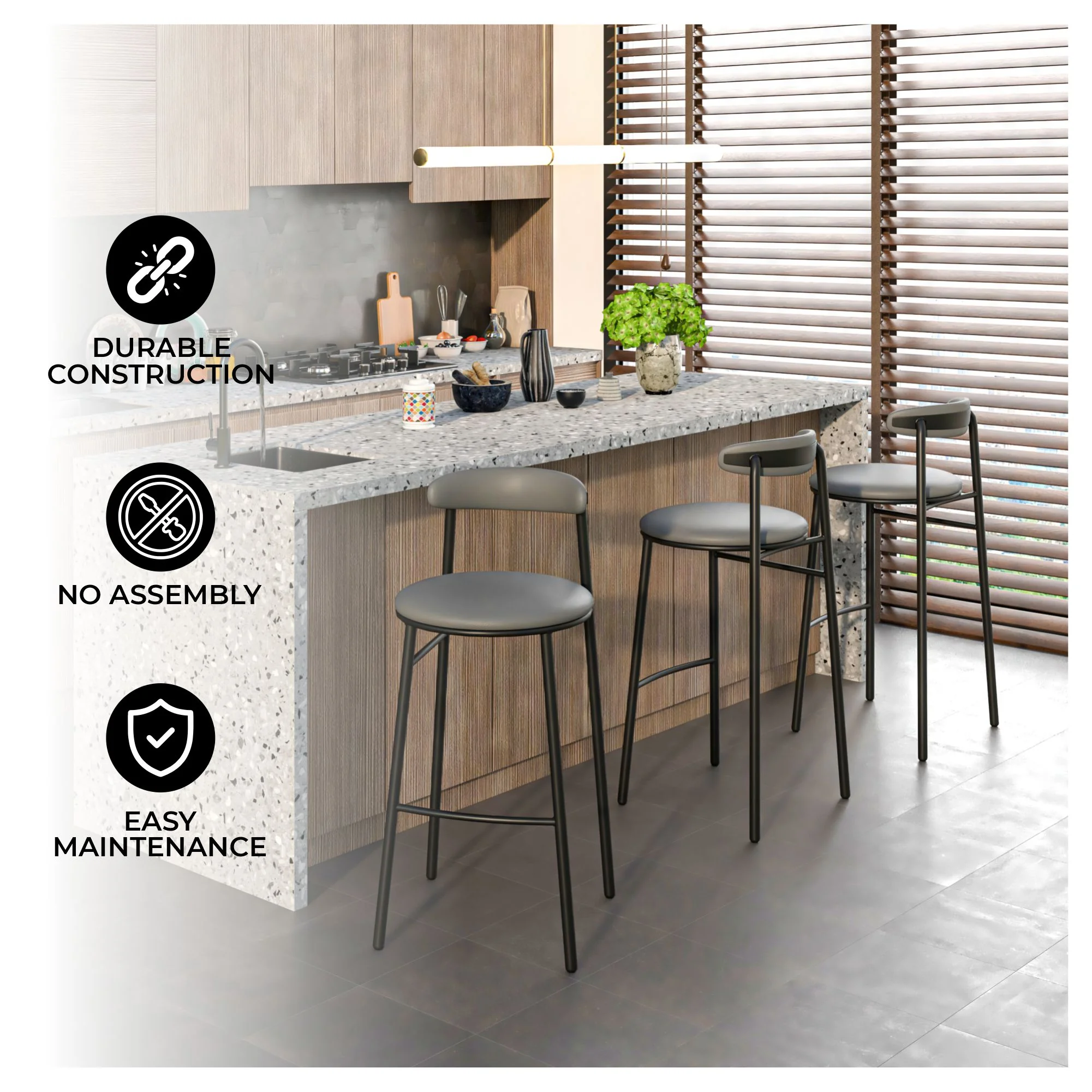 Lume Collection Modern Bar Stool in Charcoal