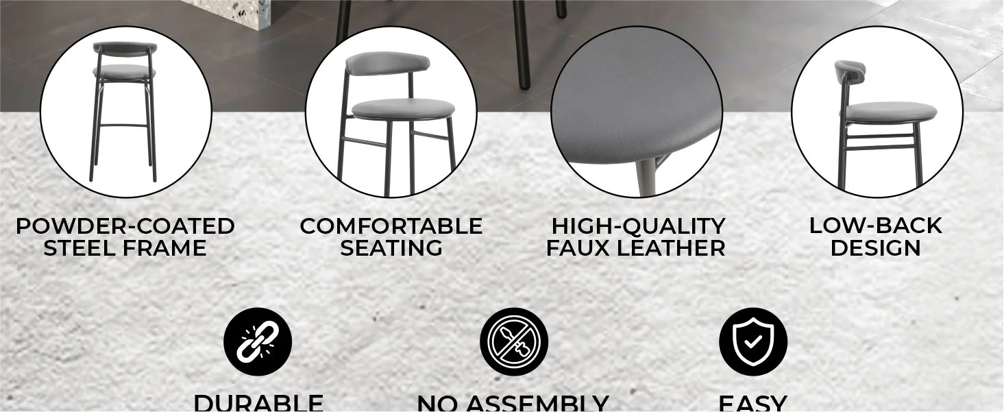 Lume Collection Modern Bar Stool in Charcoal