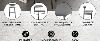 Lume Collection Modern Bar Stool in Charcoal