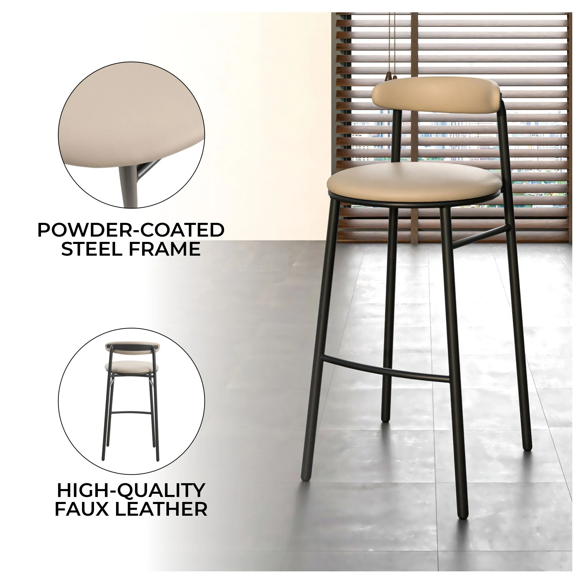 Lume Collection Modern Bar Stool in Dark Taupe