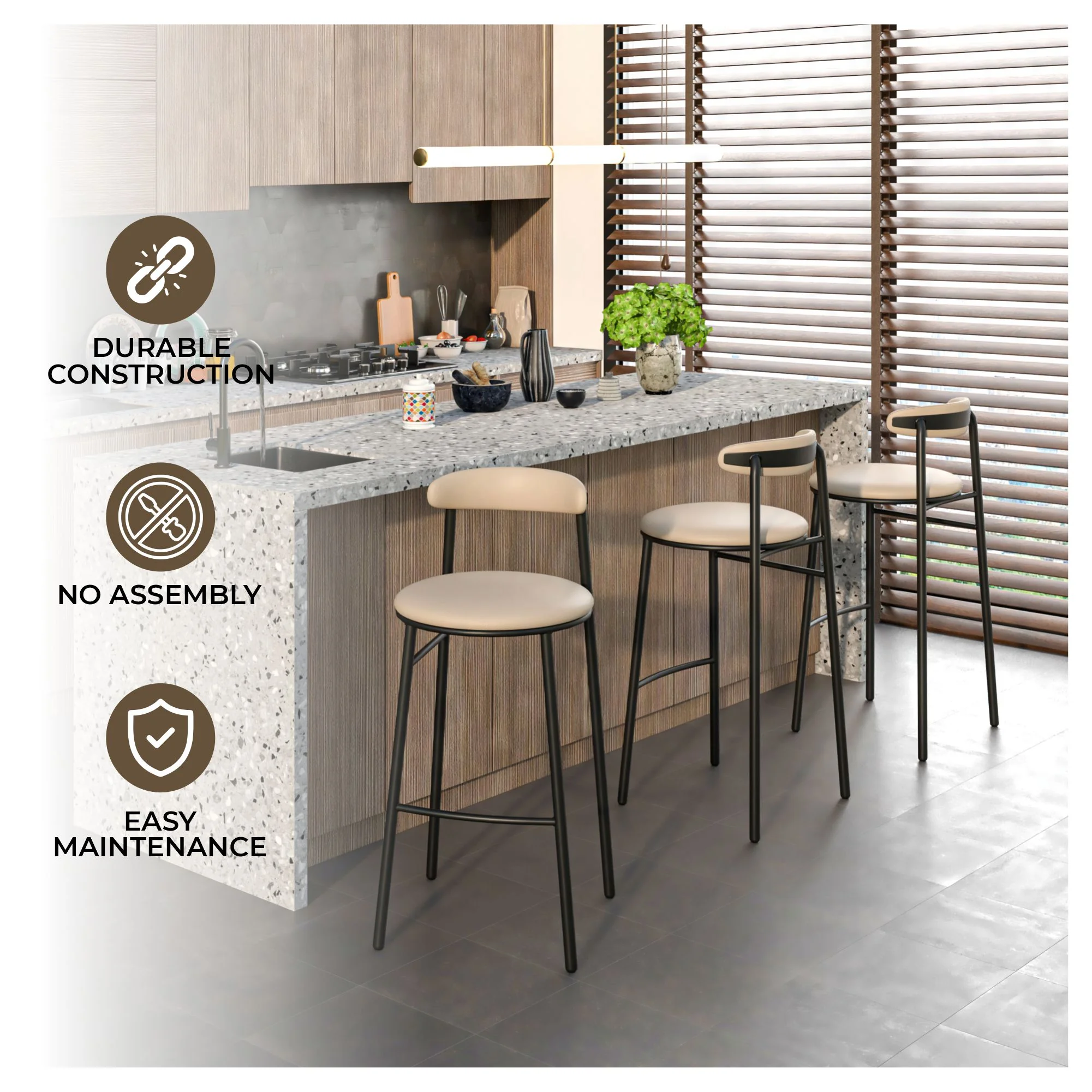 Lume Collection Modern Bar Stool in Dark Taupe