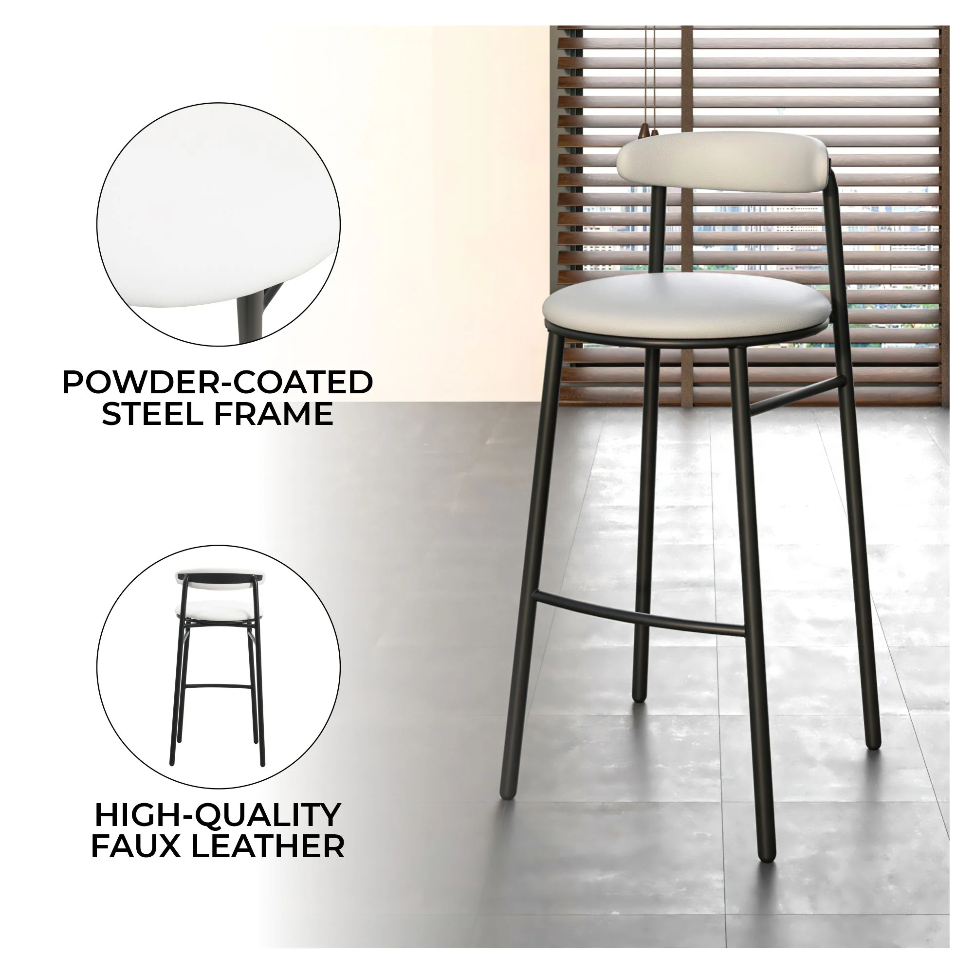 Lume Collection Modern Bar Stool in Grey
