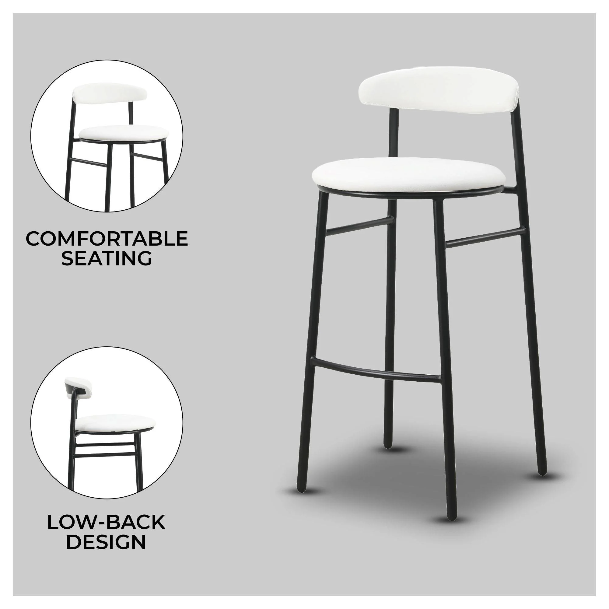 Lume Collection Modern Bar Stool in Grey Set of 2