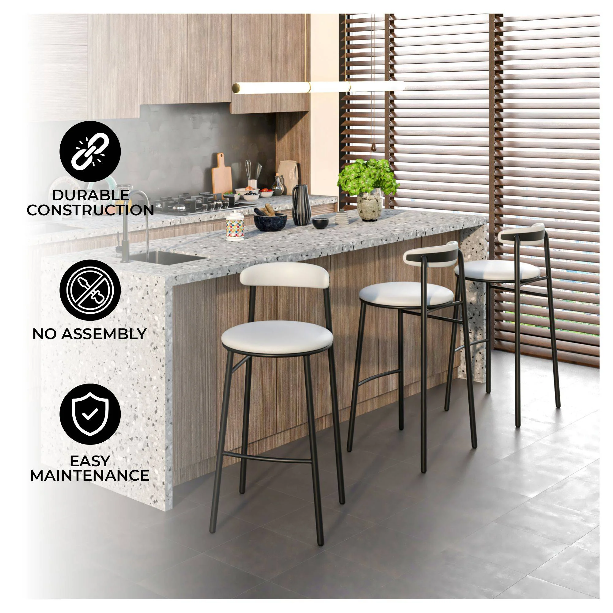 Lume Collection Modern Bar Stool in Grey Set of 2