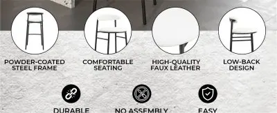 Lume Collection Modern Bar Stool in White