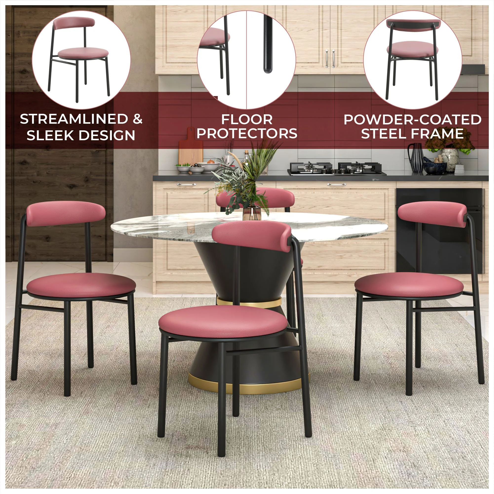 Lume Collection Modern Dining Chair in Burgundy
