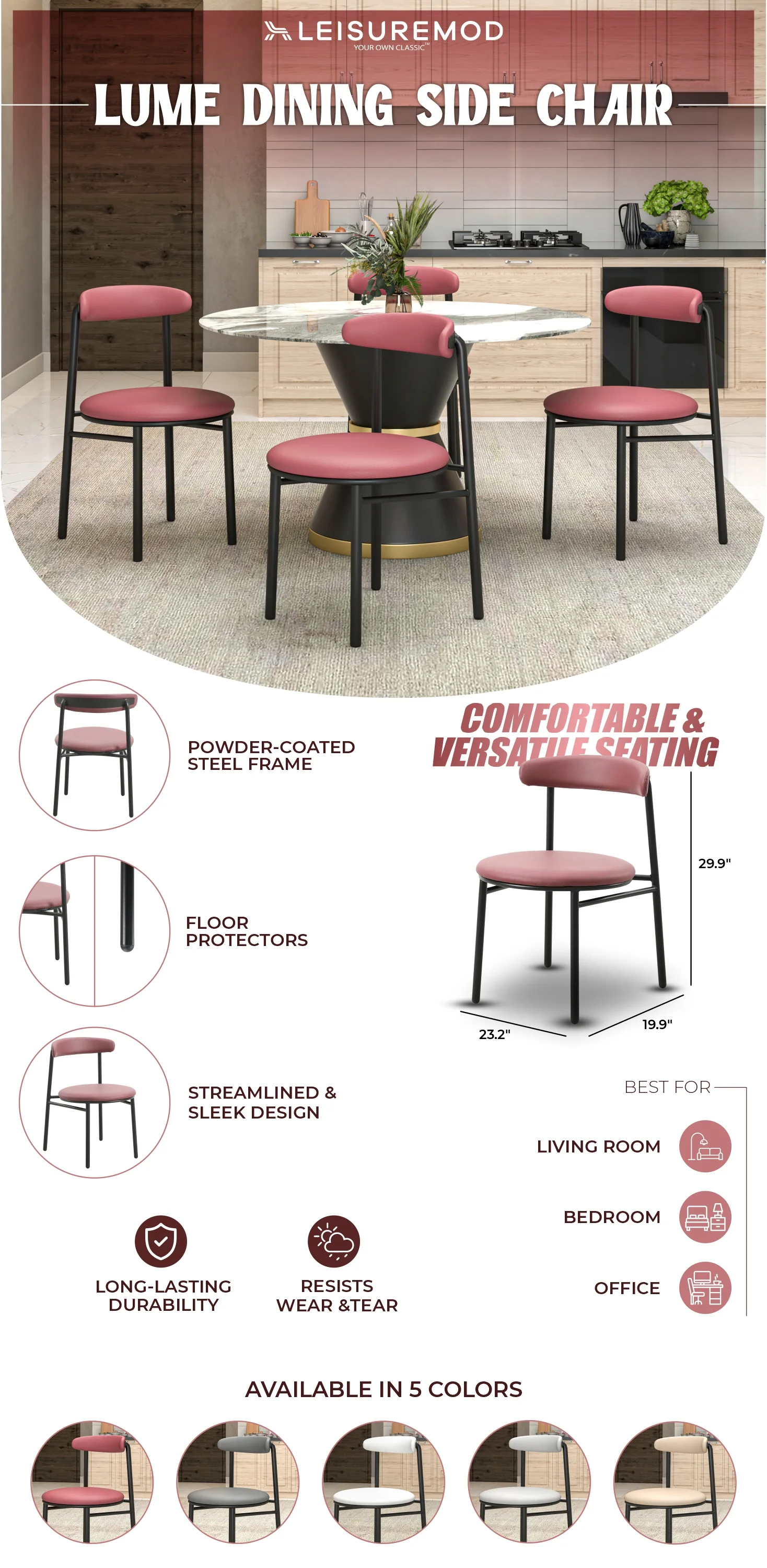 Lume Collection Modern Dining Chair in Burgundy