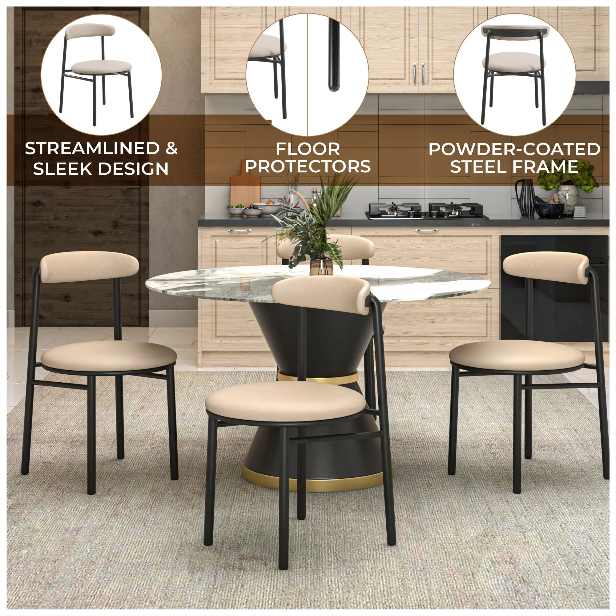 Lume Collection Modern Dining Chair in Dark Taupe Set of 4