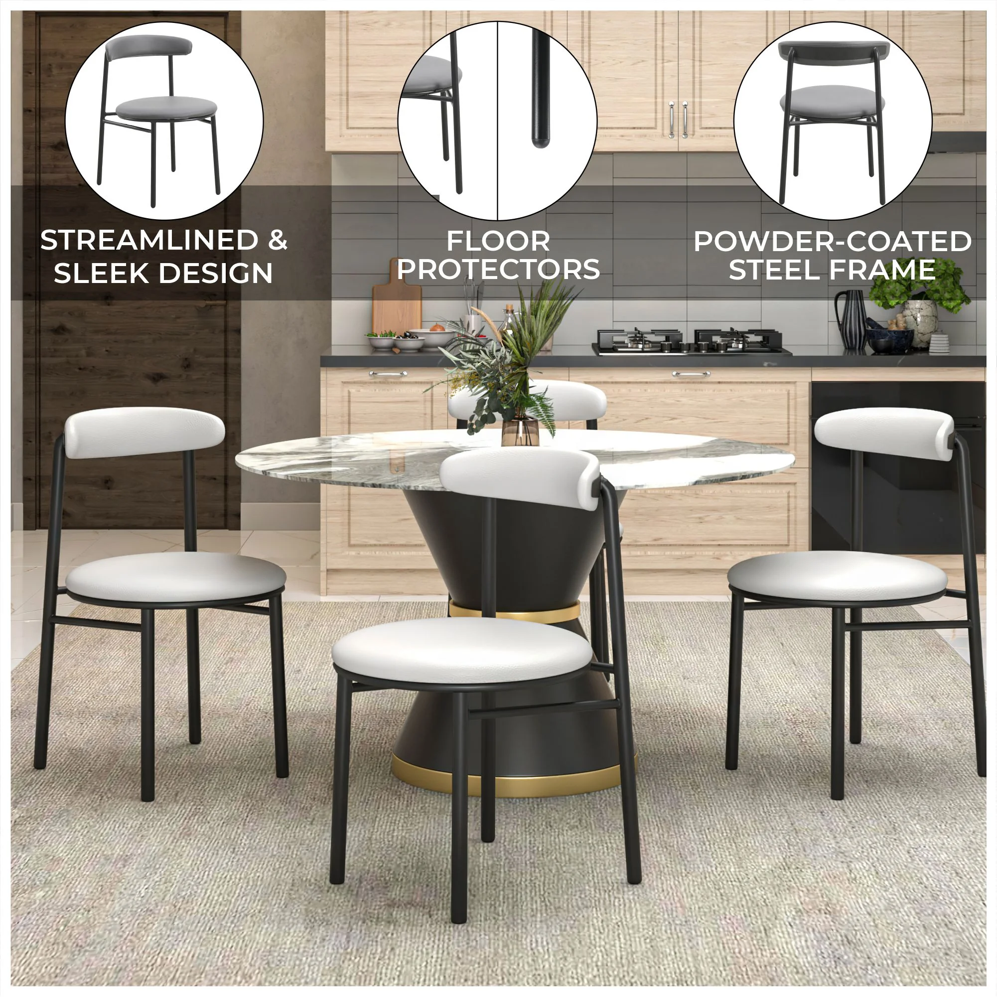 Lume Collection Modern Dining Chair in Grey Set of 4