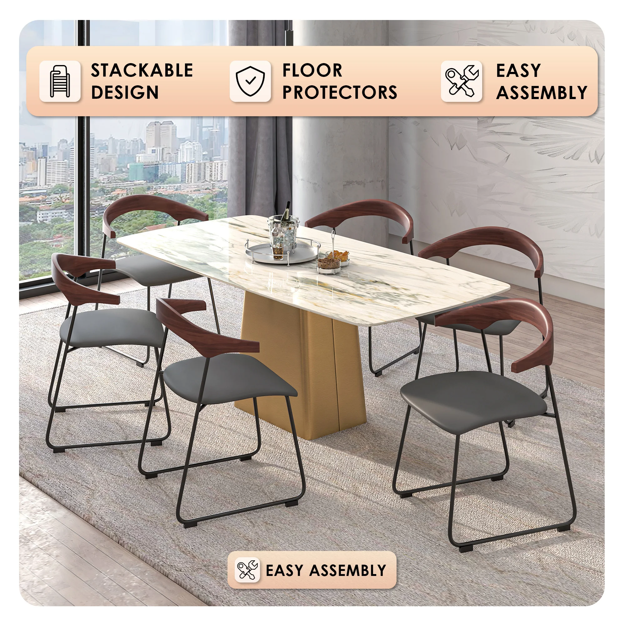 Lyra Collection Modern Chair in Black Walnut Color back and Black Seat