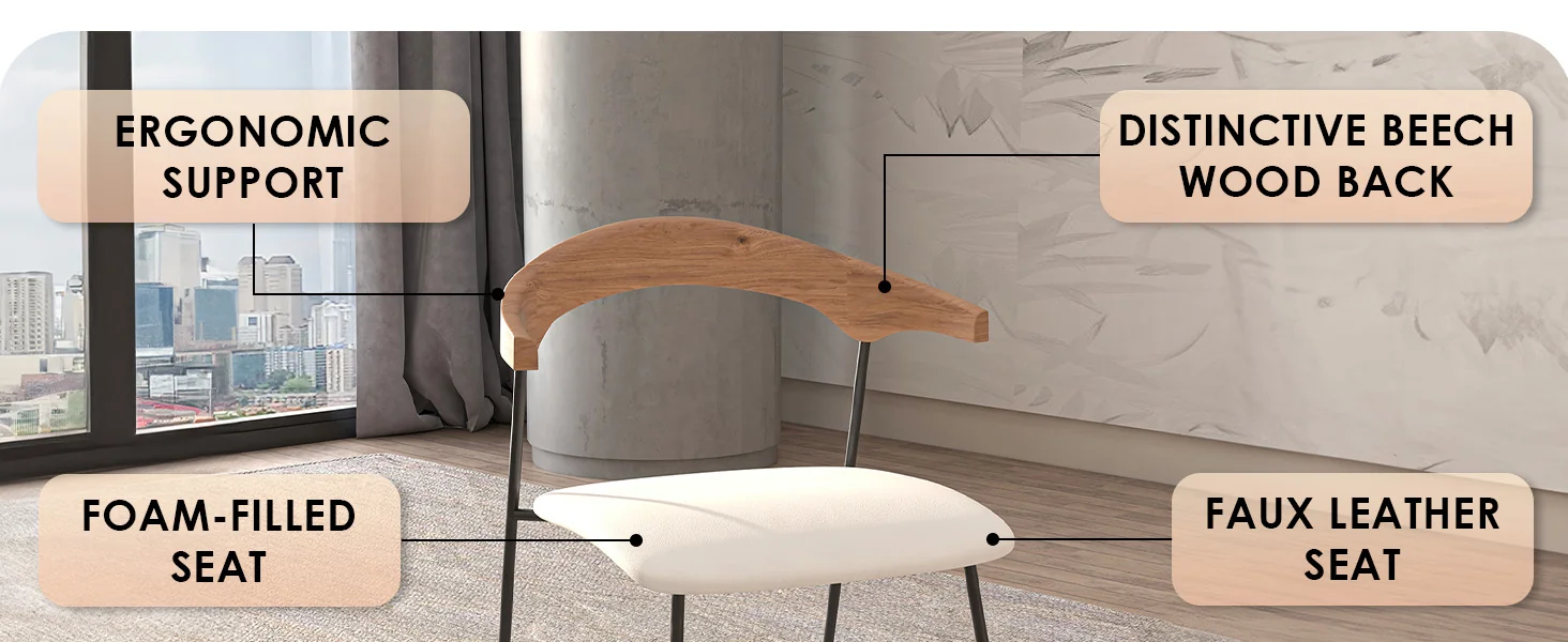 Lyra Collection Modern Chair in Natural Wood back and White Seat