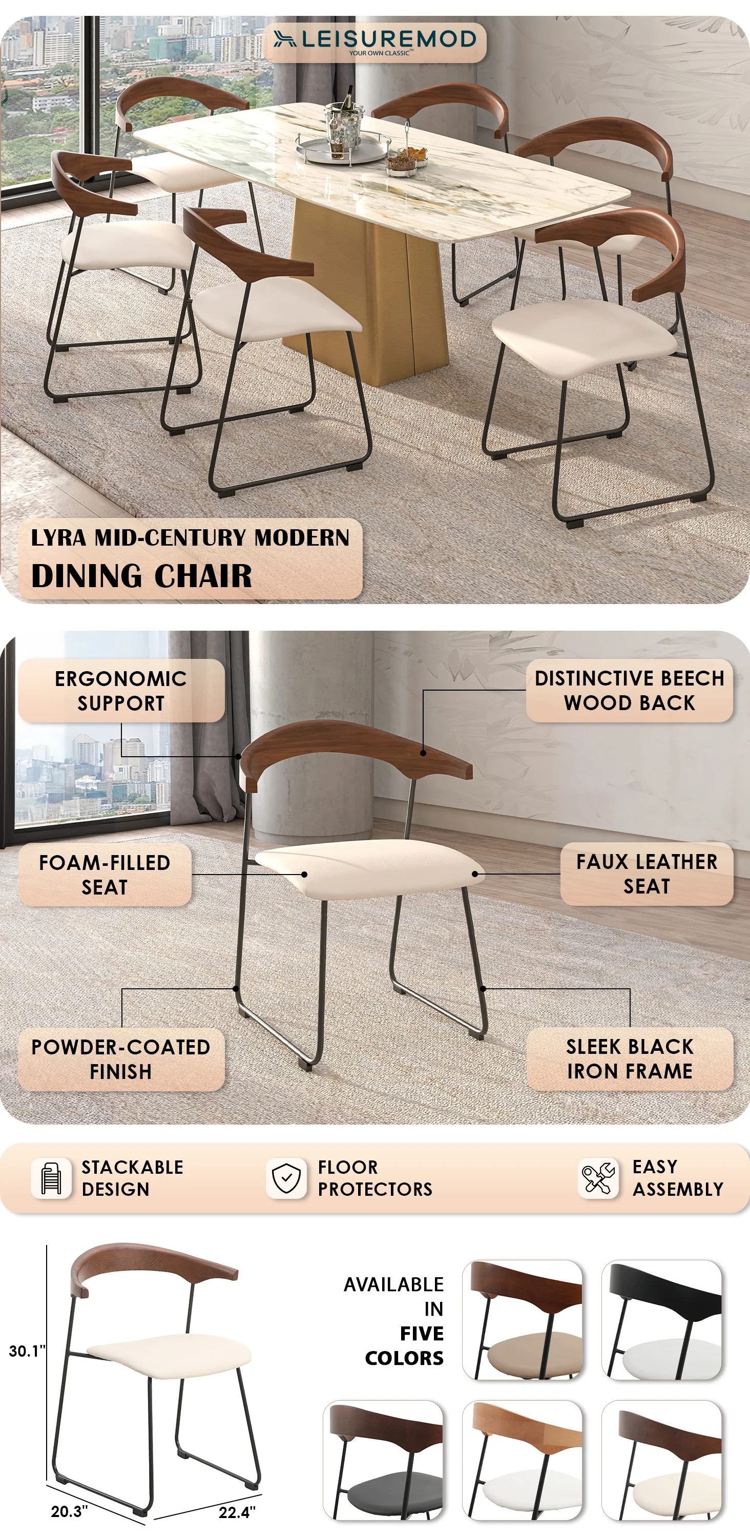 Lyra Collection Modern Chair in Walnut Color back and Taupe Seat
