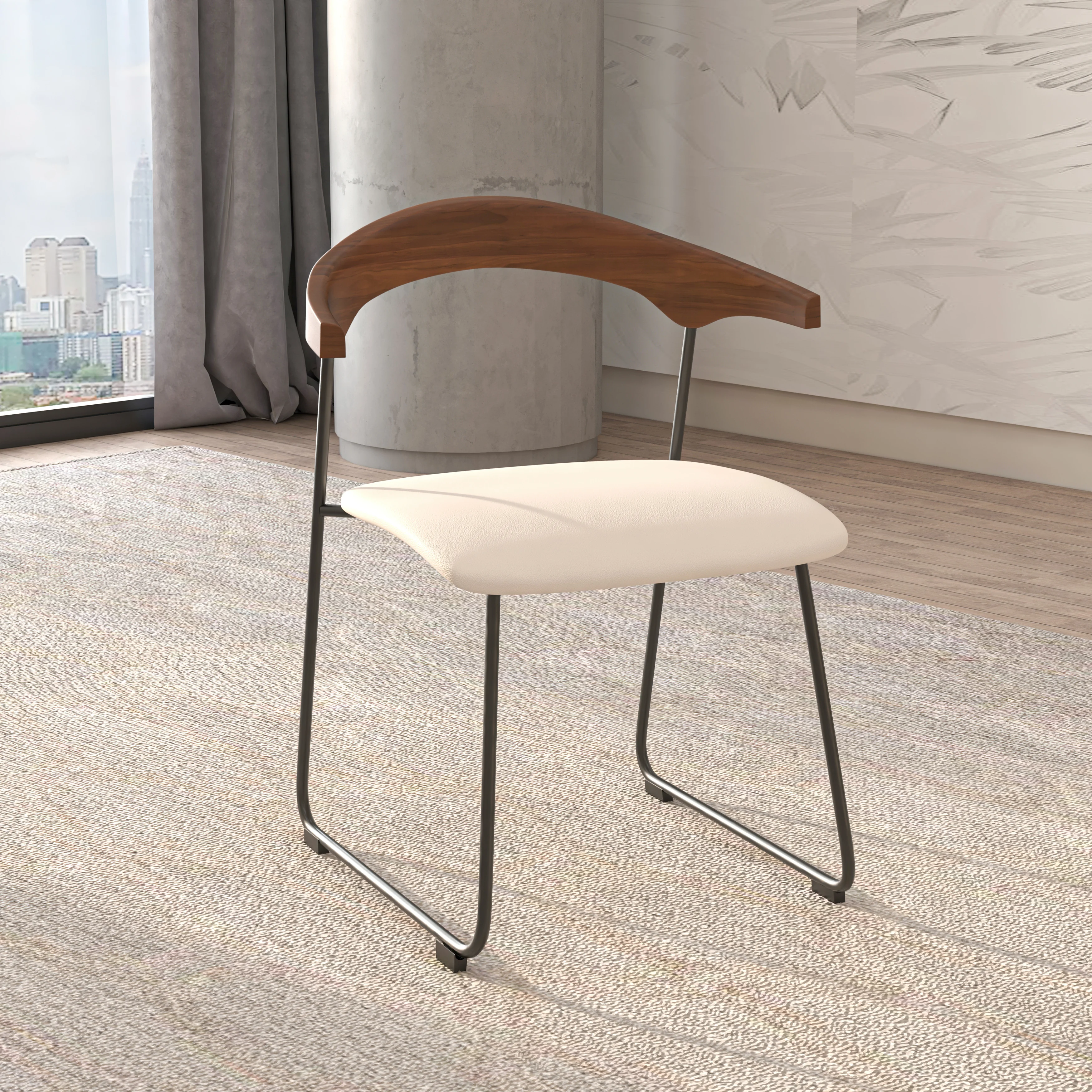 Lyra Collection Modern Chair in Walnut Color back and Taupe Seat