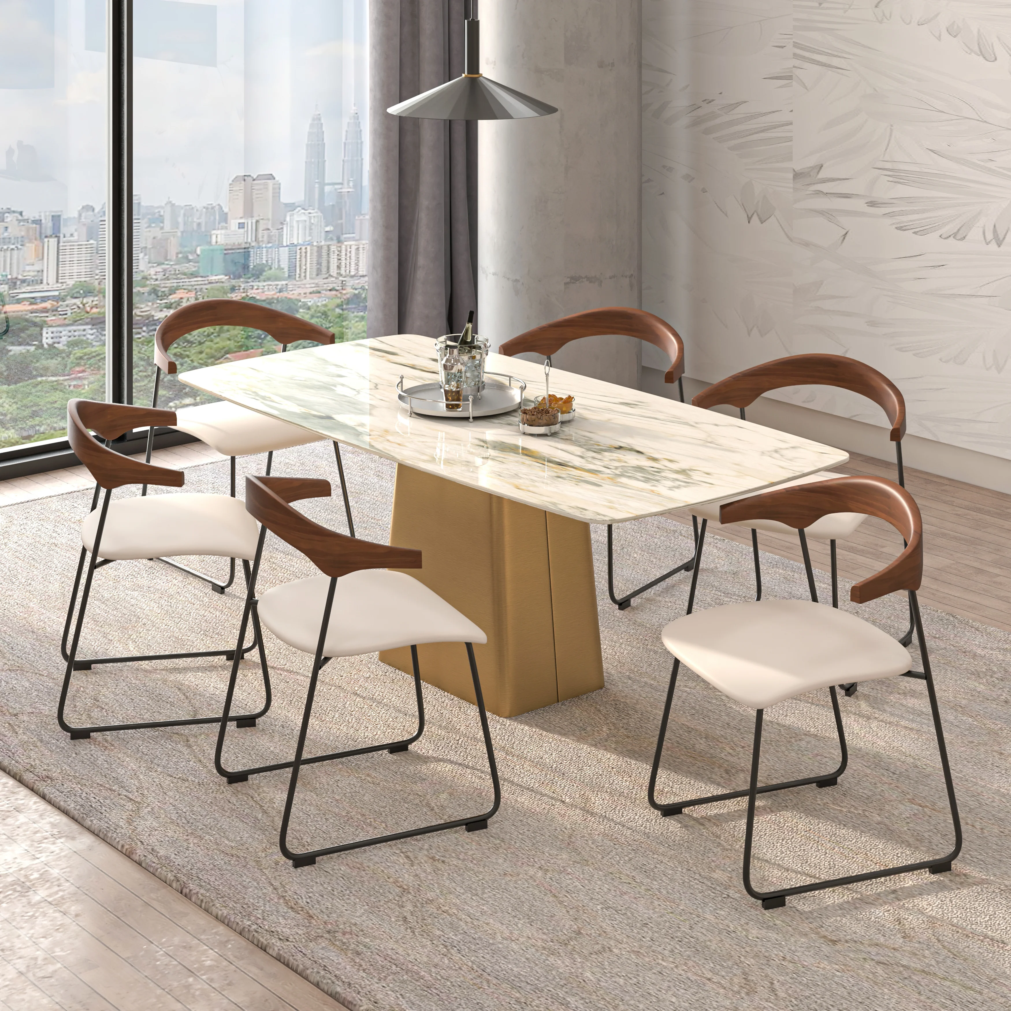 Lyra Collection Modern Chair in Walnut Color back and Taupe Seat