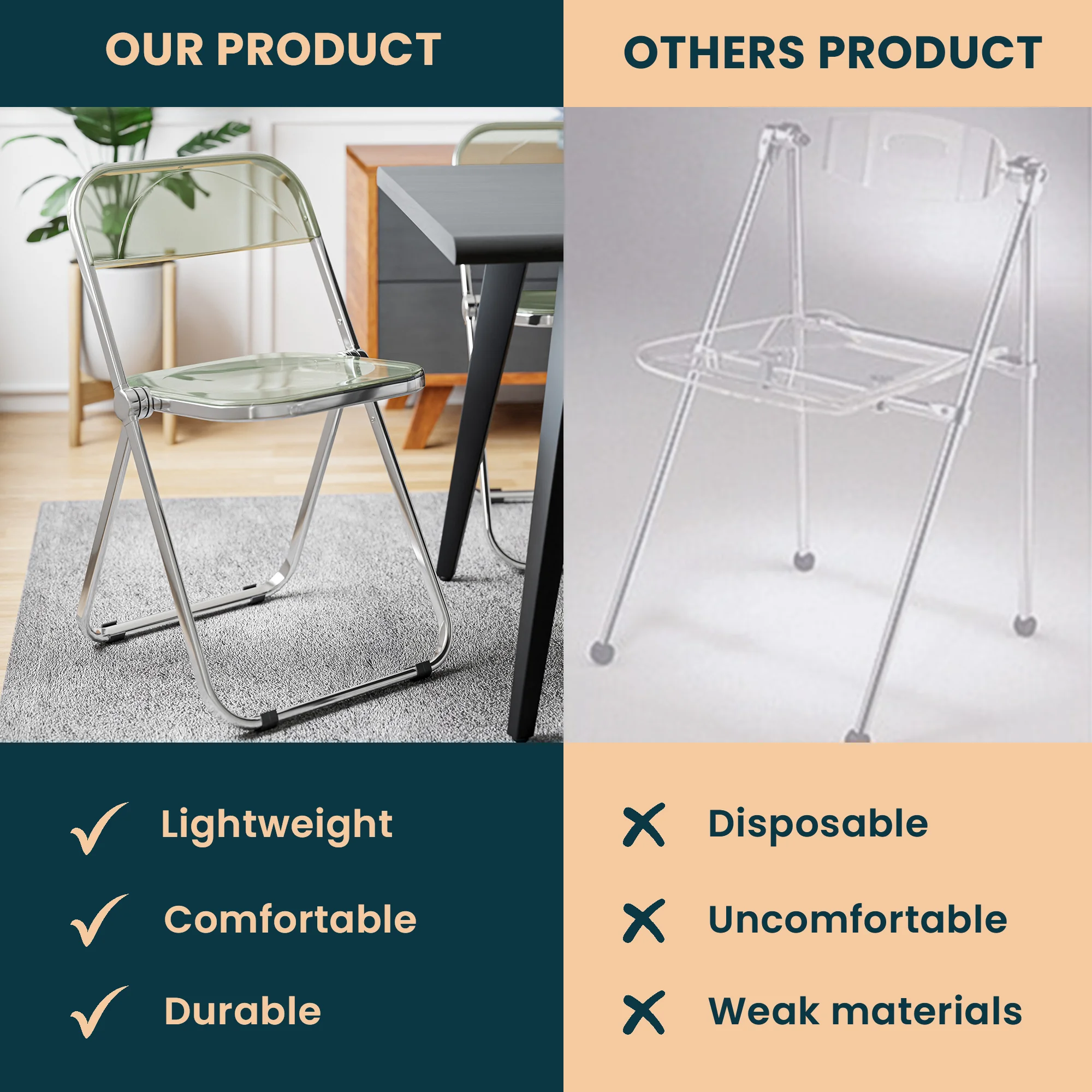 Lawrence Acrylic Folding Chair With Metal Frame