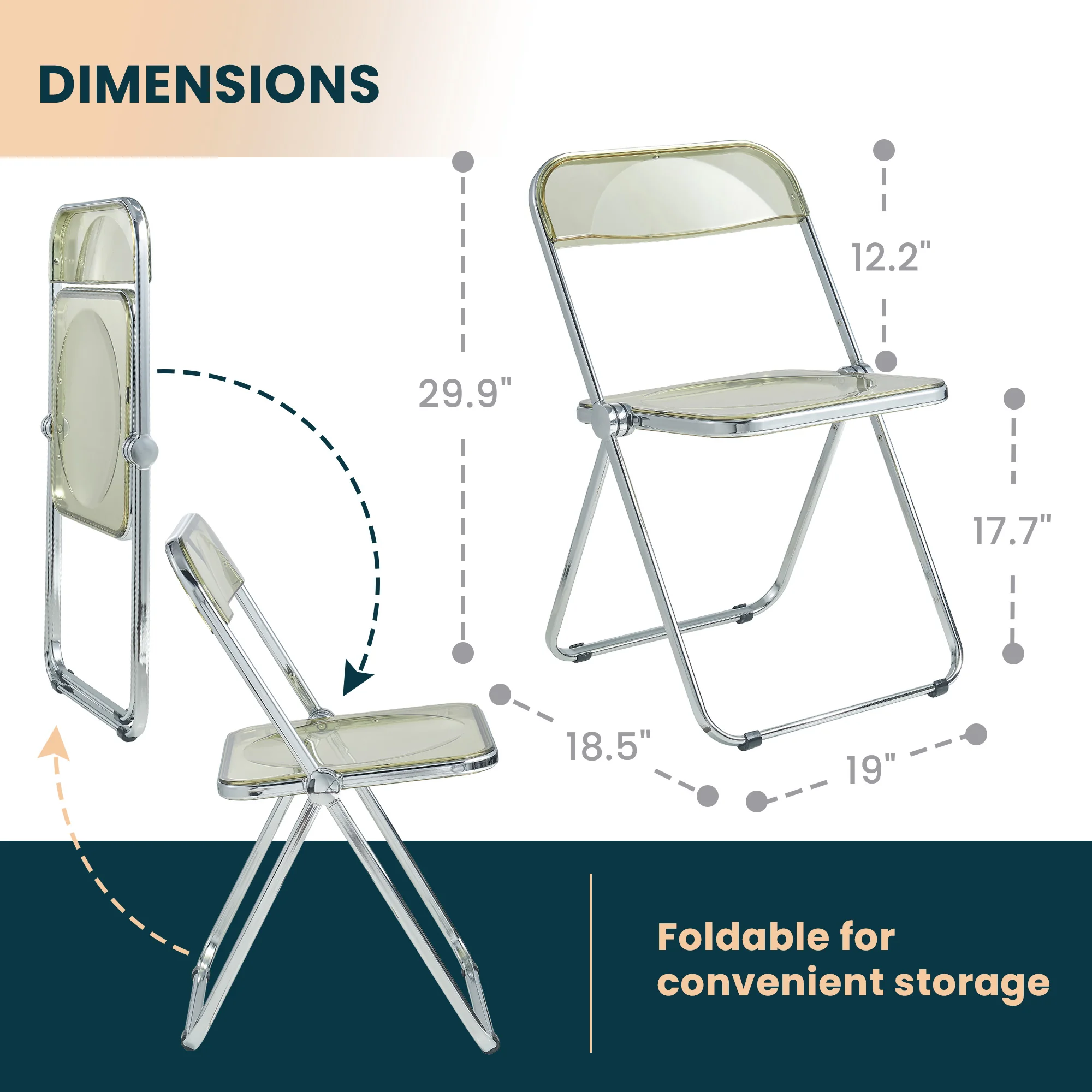 Lawrence Acrylic Folding Chair With Metal Frame, Set of 4