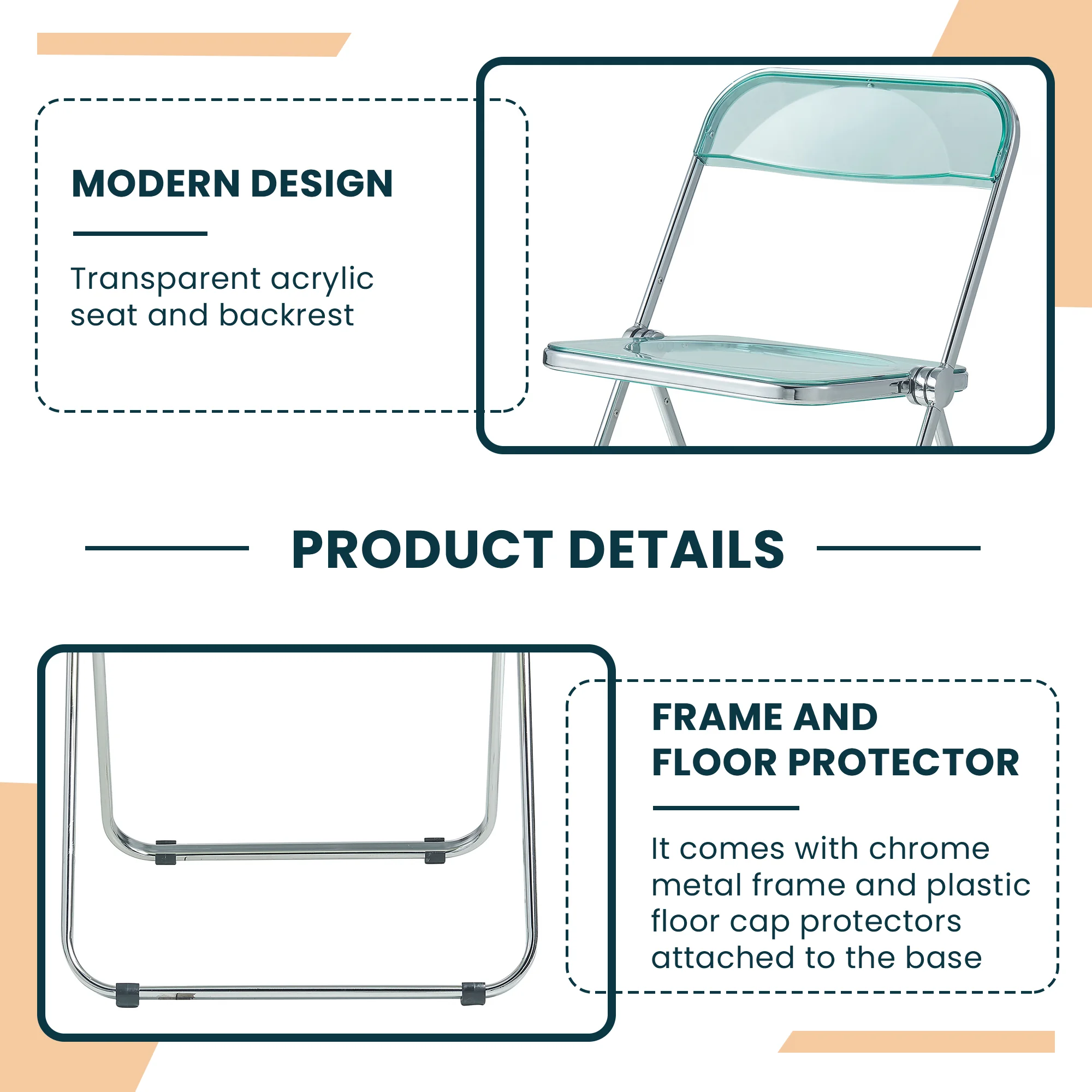 Lawrence Acrylic Folding Chair With Metal Frame