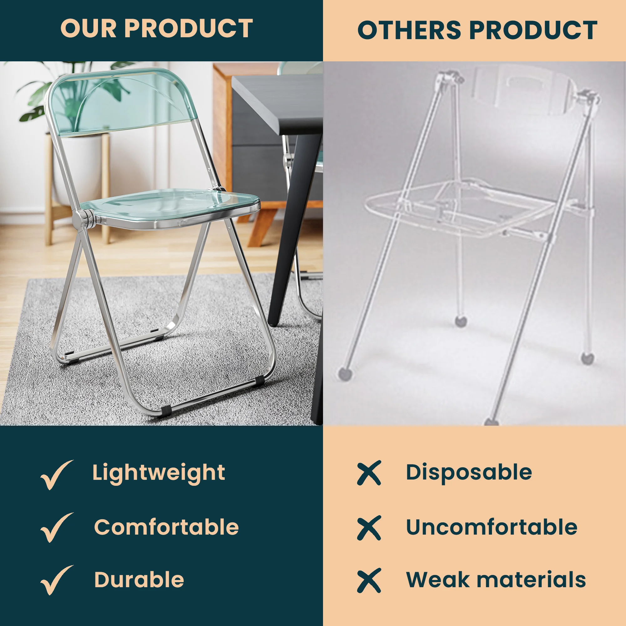 Lawrence Acrylic Folding Chair With Metal Frame, Set of 4