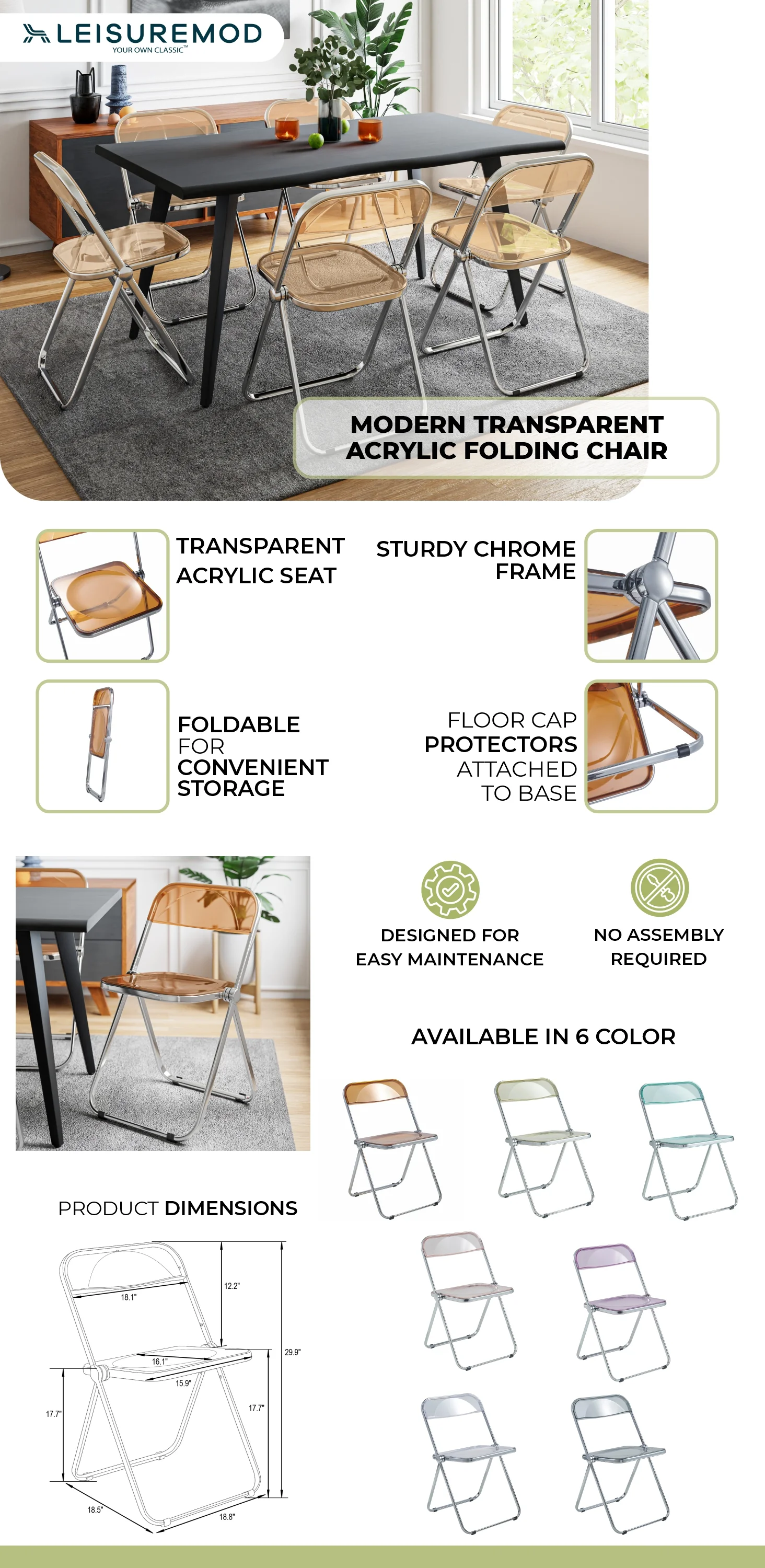 Lawrence Acrylic Folding Chair With Metal Frame