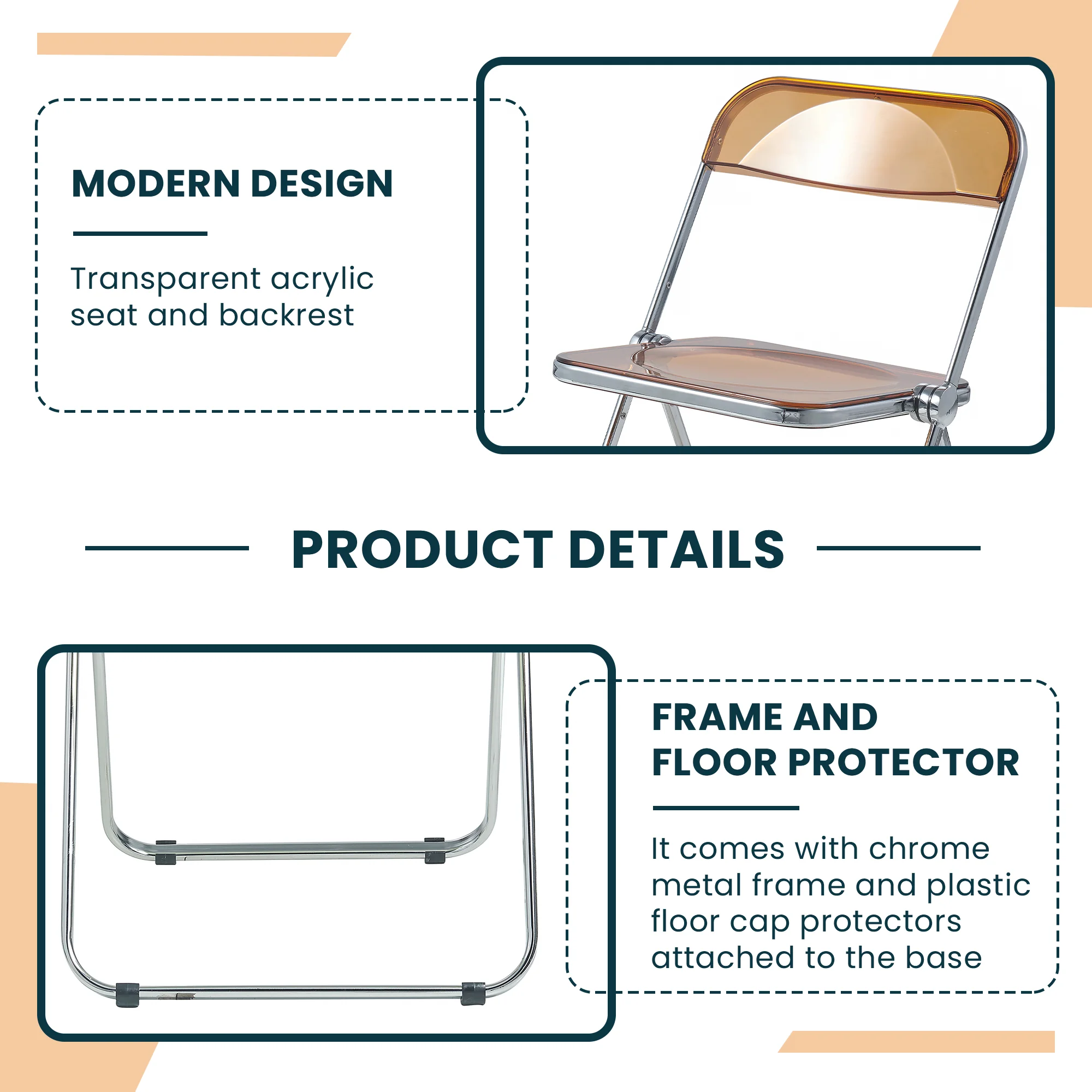 Lawrence Acrylic Folding Chair With Metal Frame, Set of 4