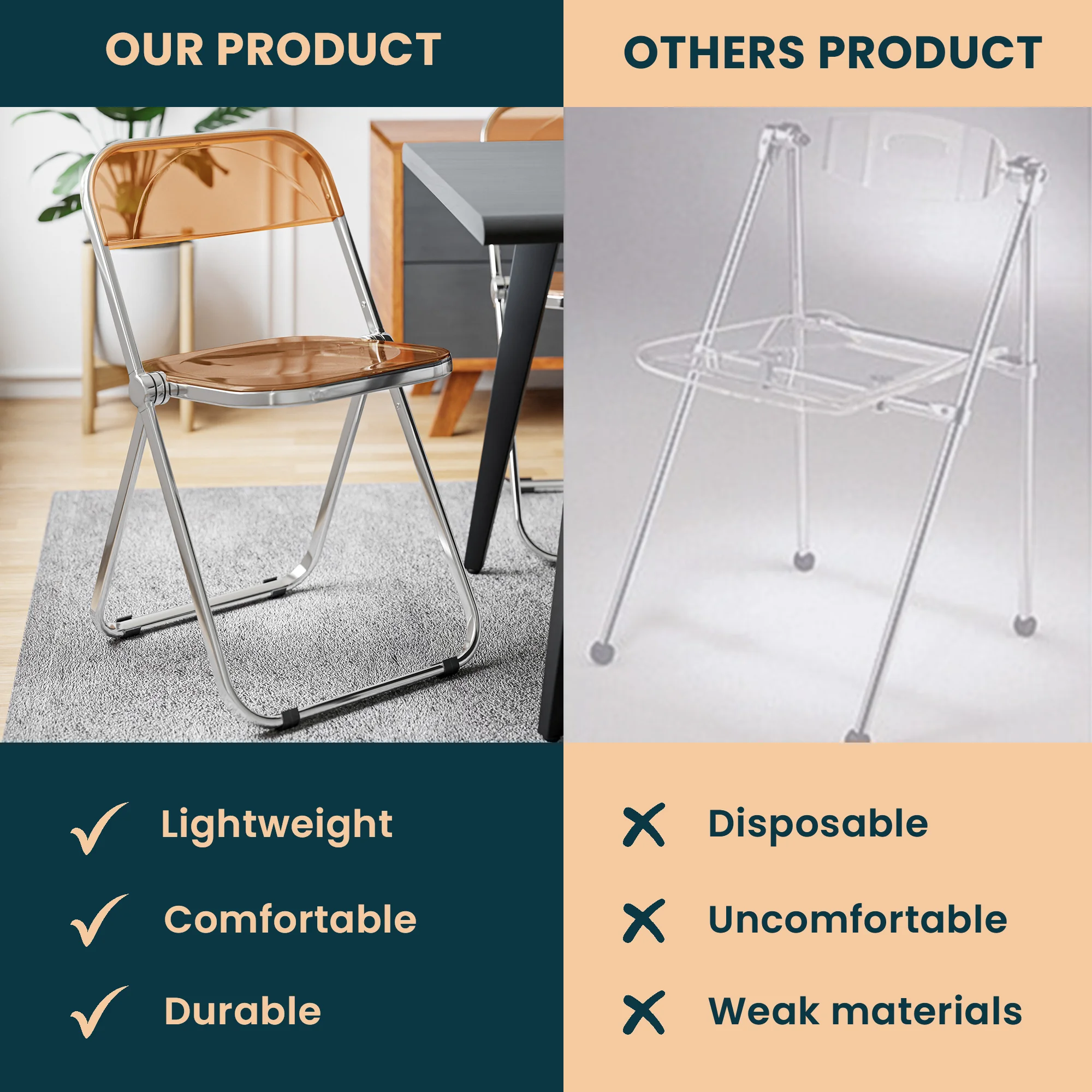 Lawrence Acrylic Folding Chair With Metal Frame, Set of 4