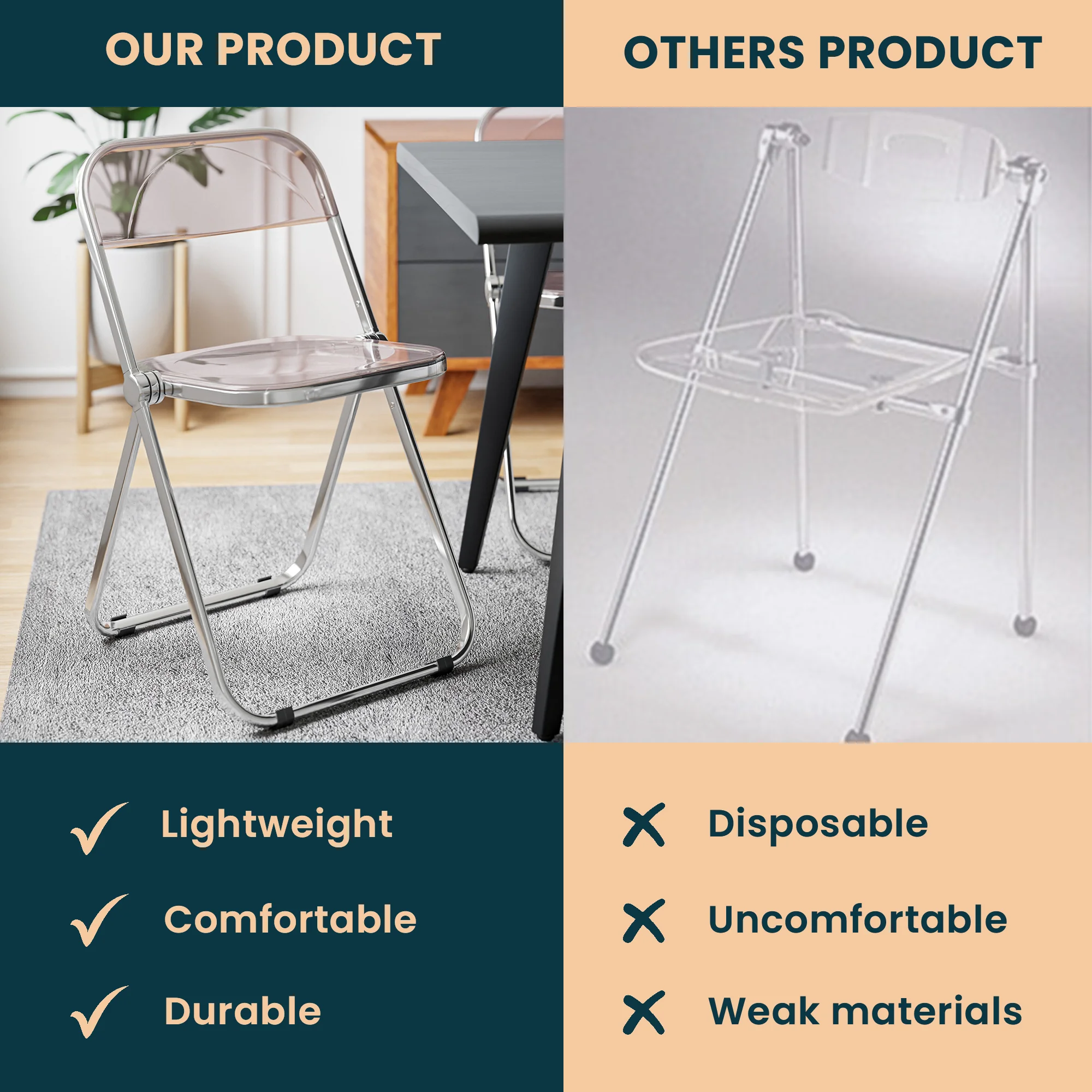 Lawrence Acrylic Folding Chair With Metal Frame, Set of 4