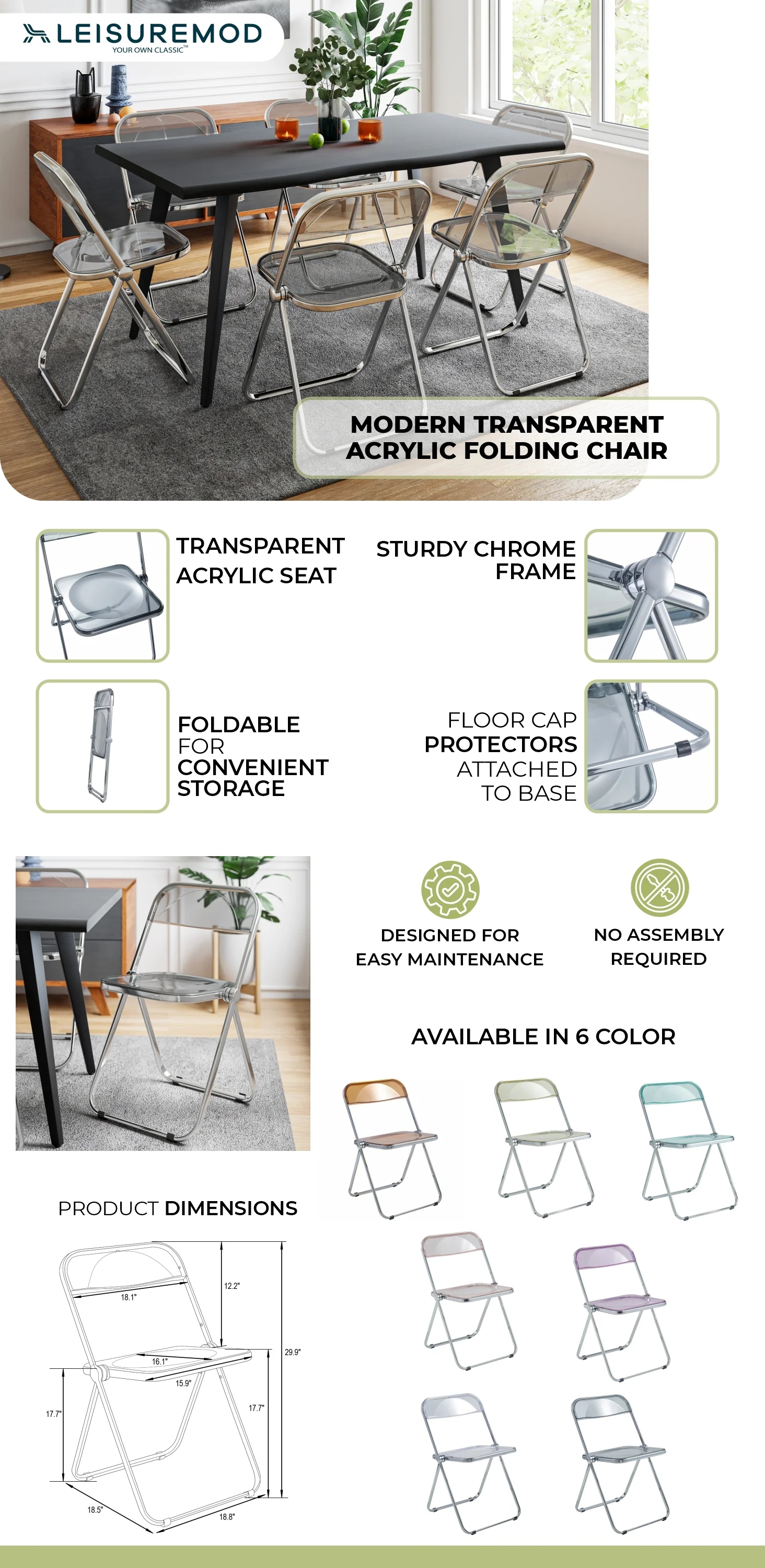 Lawrence Acrylic Folding Chair With Metal Frame