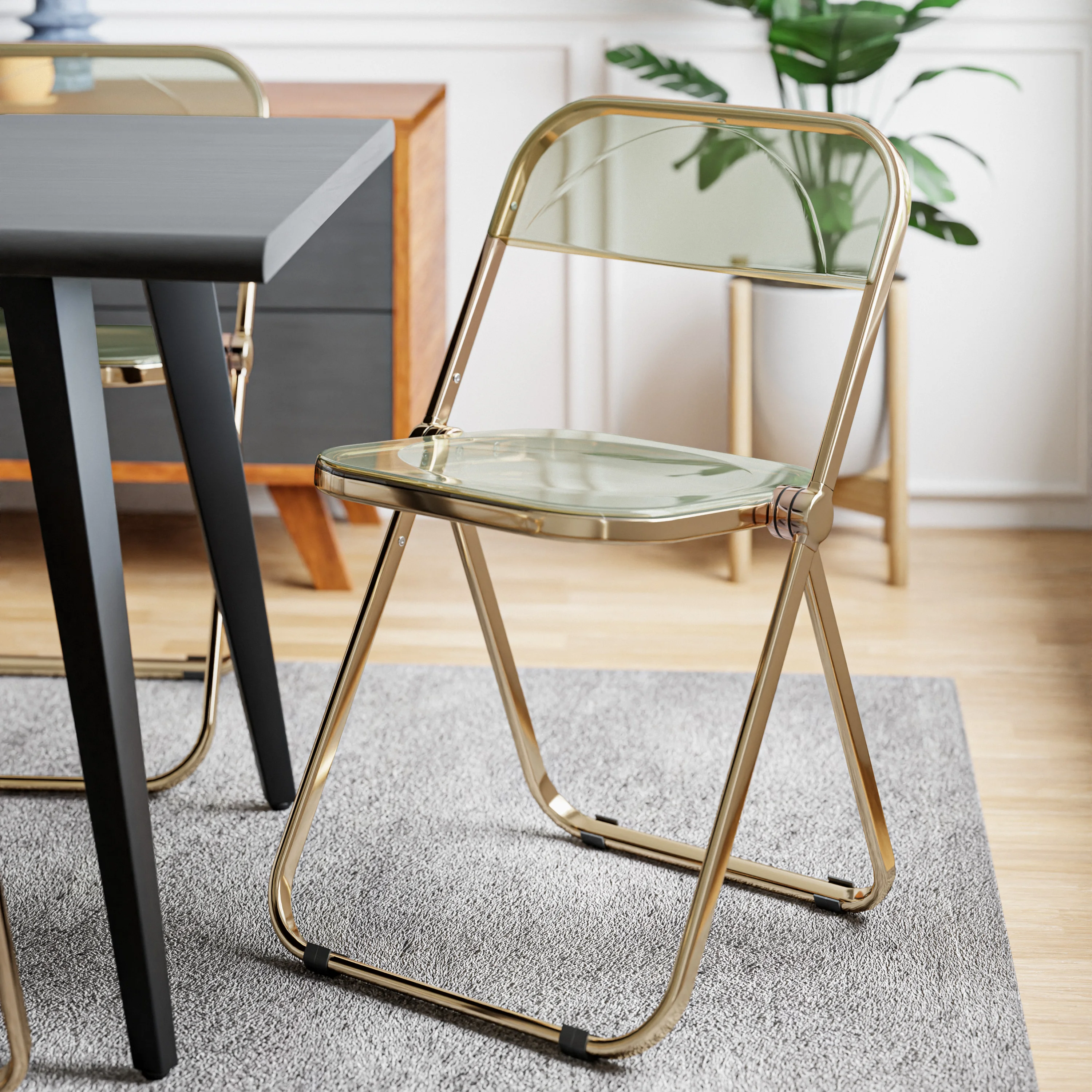Lawrence Acrylic Folding Chair With Gold Metal Frame