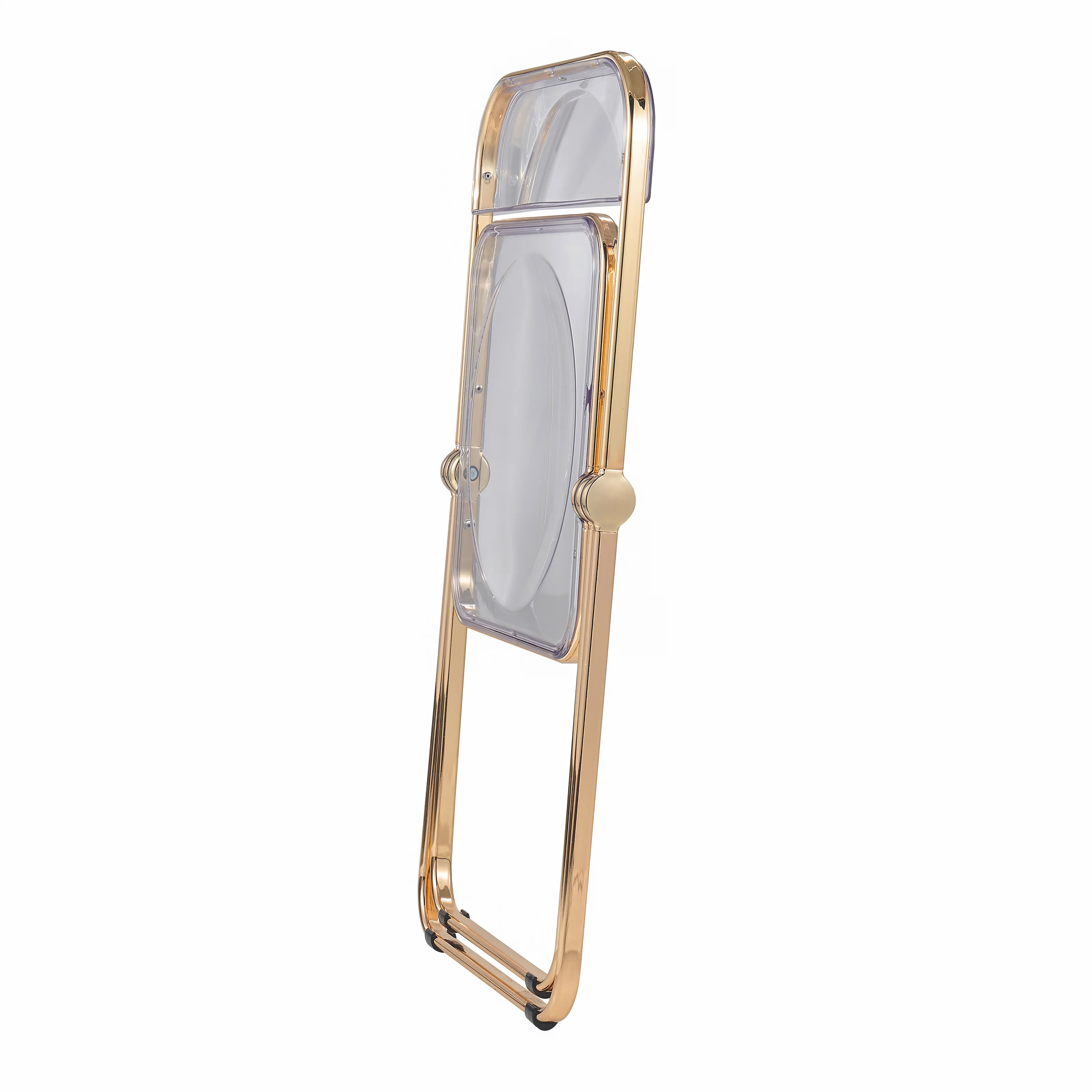 Lawrence Acrylic Folding Chair With Gold Metal Frame, Set of 2